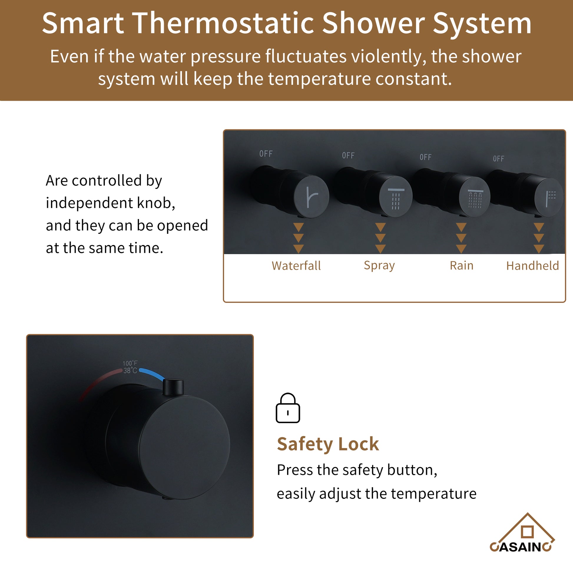 4 Functions 12 Inch Ceiling Mounted Thermostatic Shower System