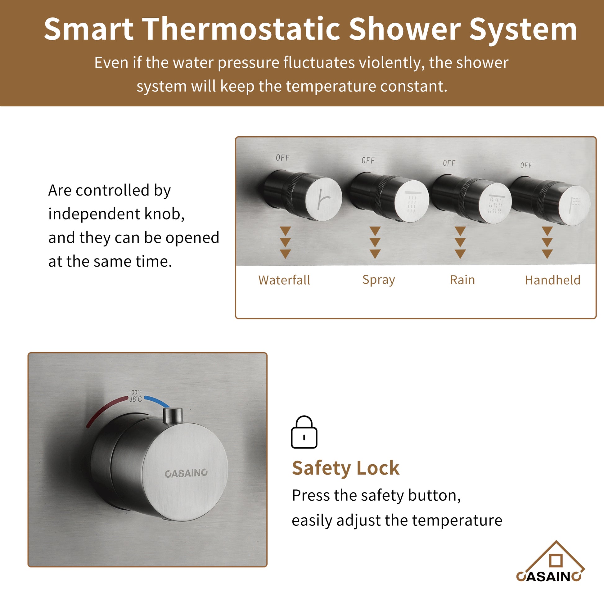 4 Functions 12 Inch Ceiling Mounted Thermostatic Shower System
