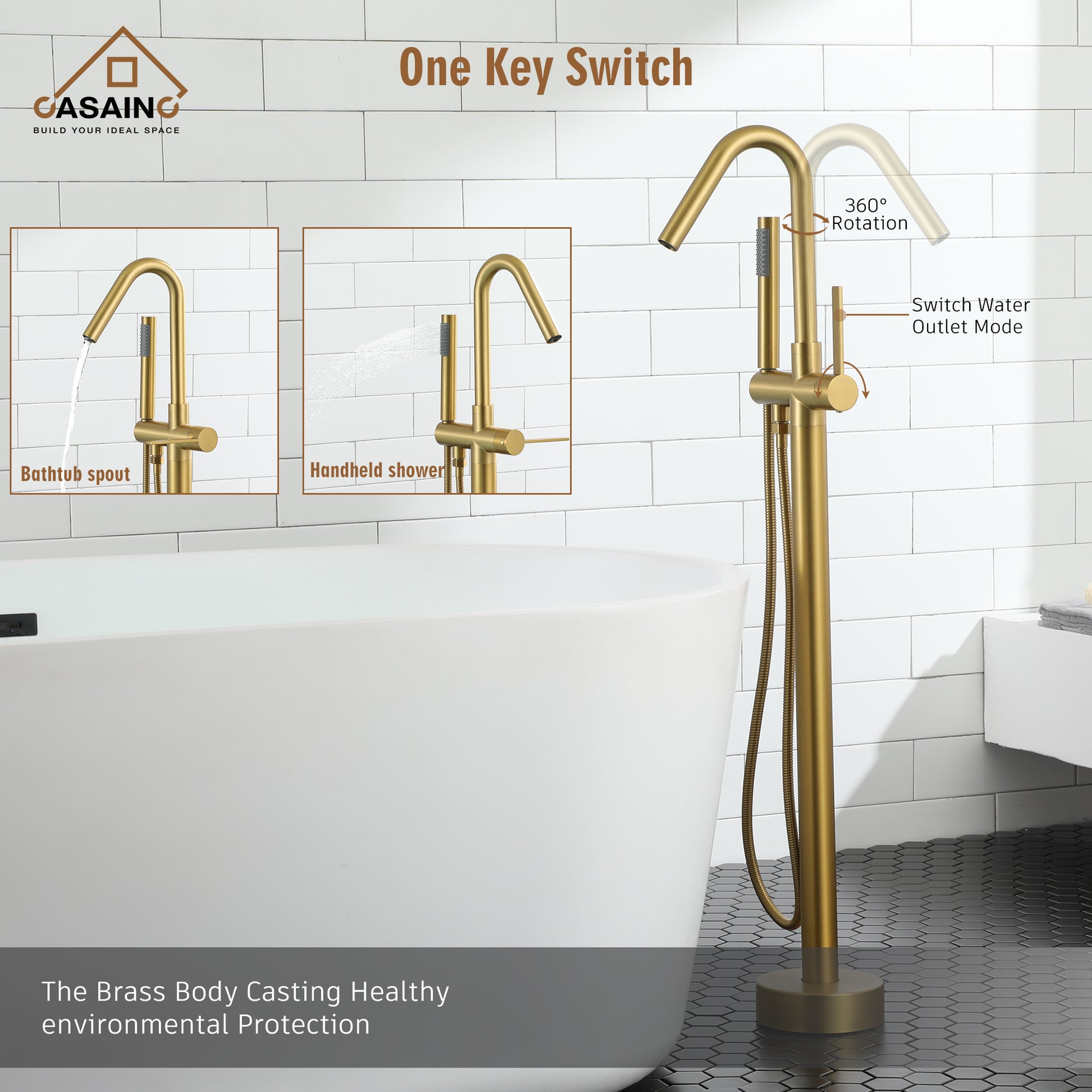 Freestanding Single-Handle Bathtub Faucet with Hand Shower