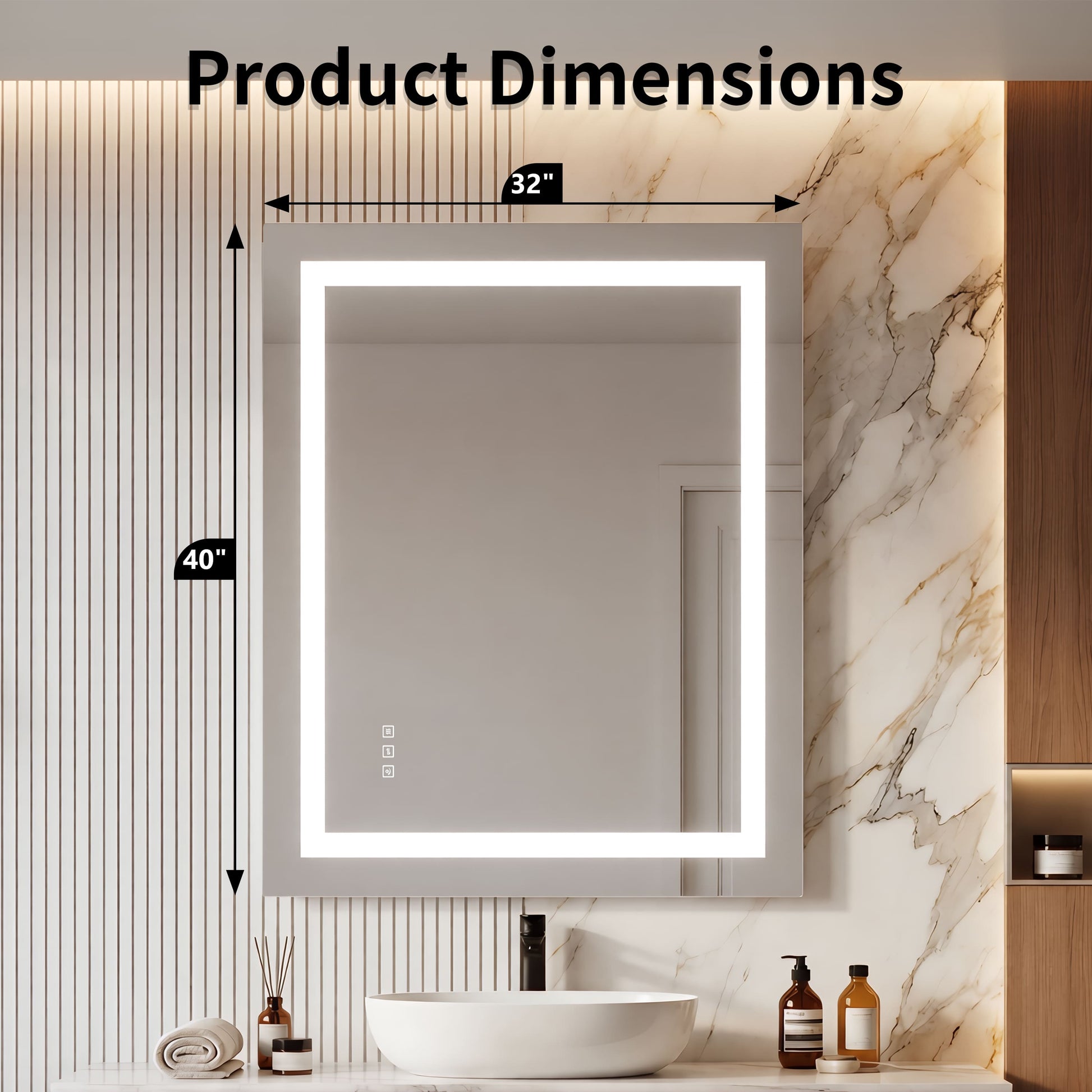 LED Front-Lighted Bathroom Mirror with Touch Dimming and Shadow Free Lighting