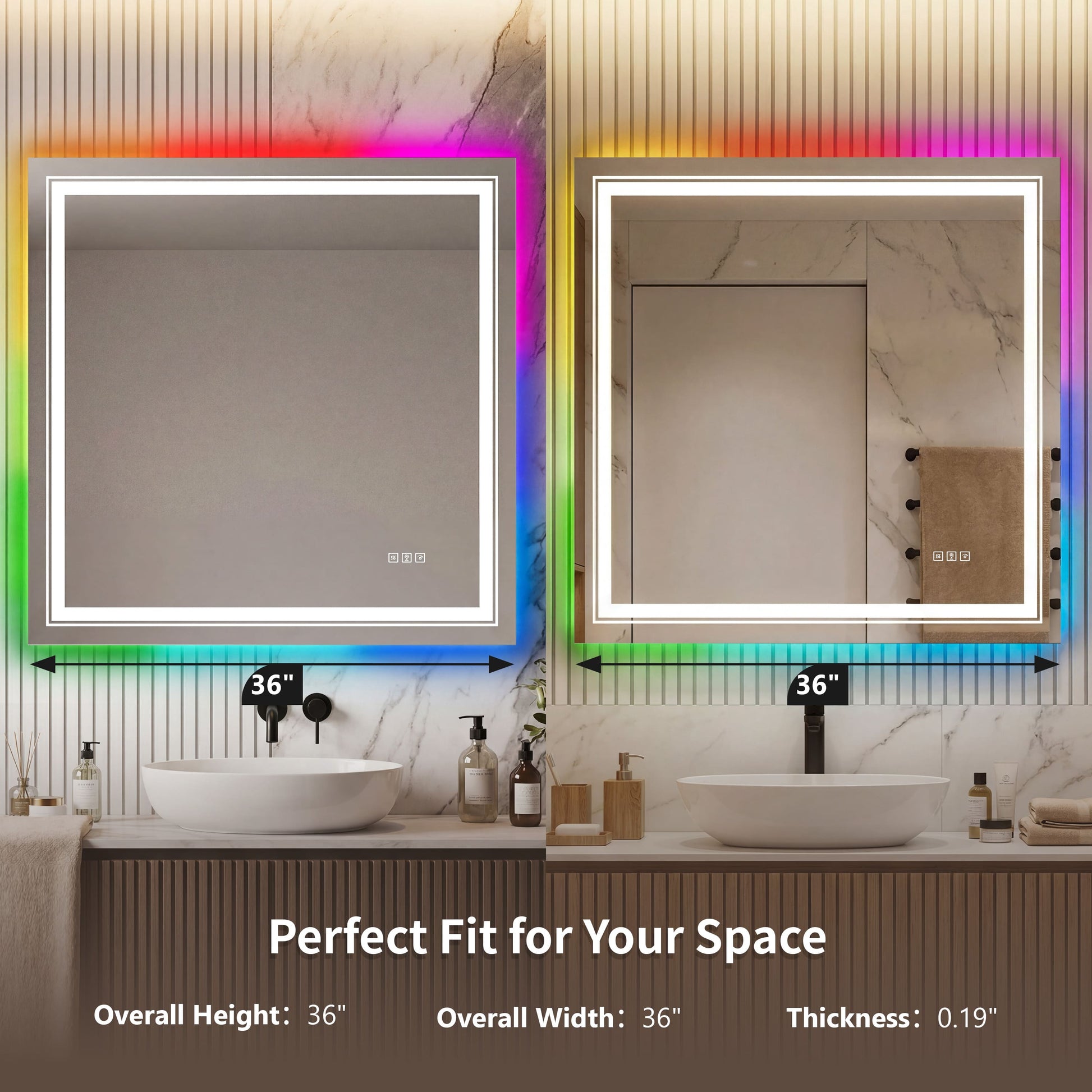 RGB Smart Control Backlit Bathroom Mirror with Dimmable Touch, Anti Fog