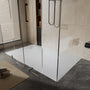 Curbless SMC Shower Base with Flamed Rock Slip-Resistant Surface, Reversible Drain