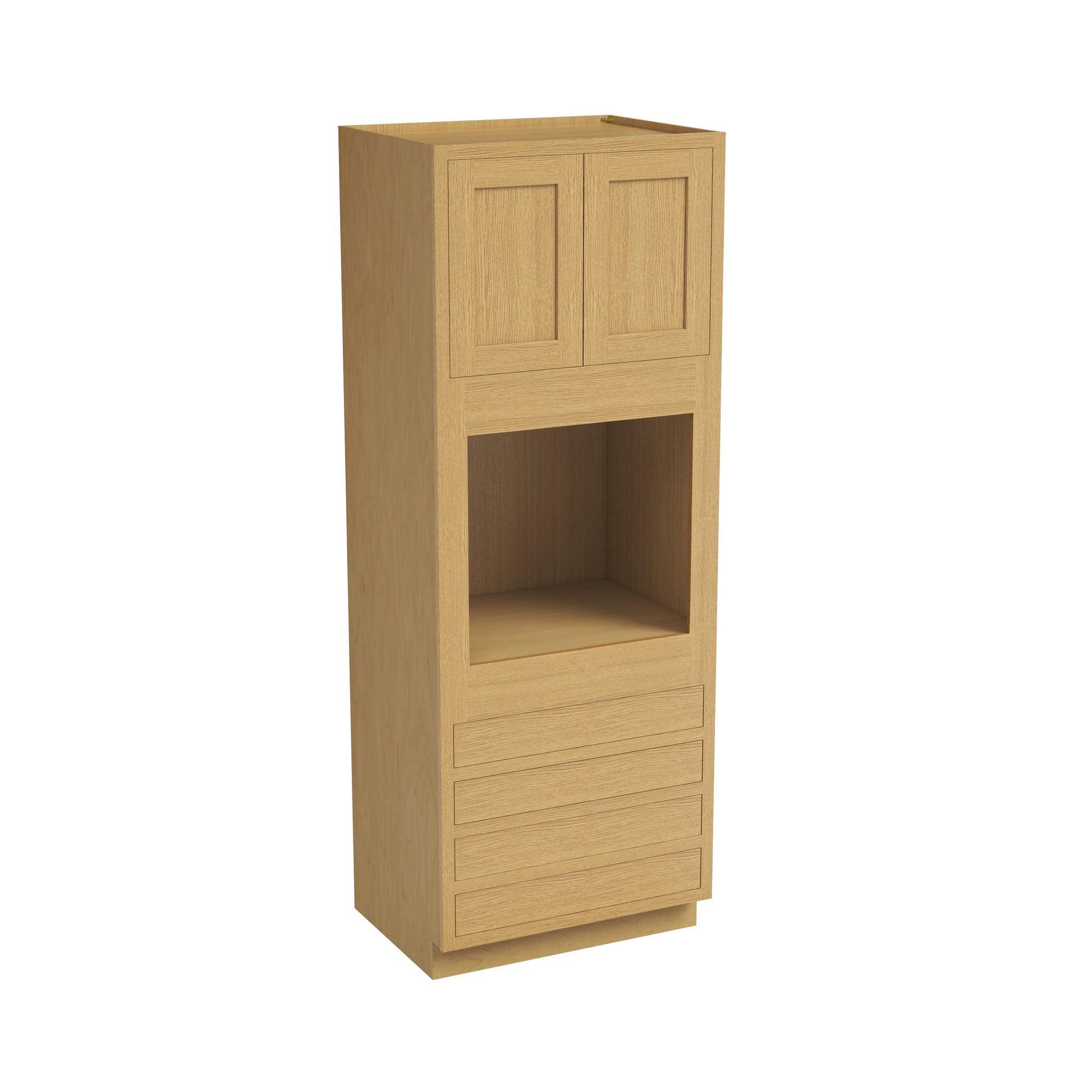 Inset Hazelnut Oak RTA 33"W x 84-96"H x 25"D 3-Size Pantry Cabinet with Oven Opening, 4 Drawers and 2 Doors