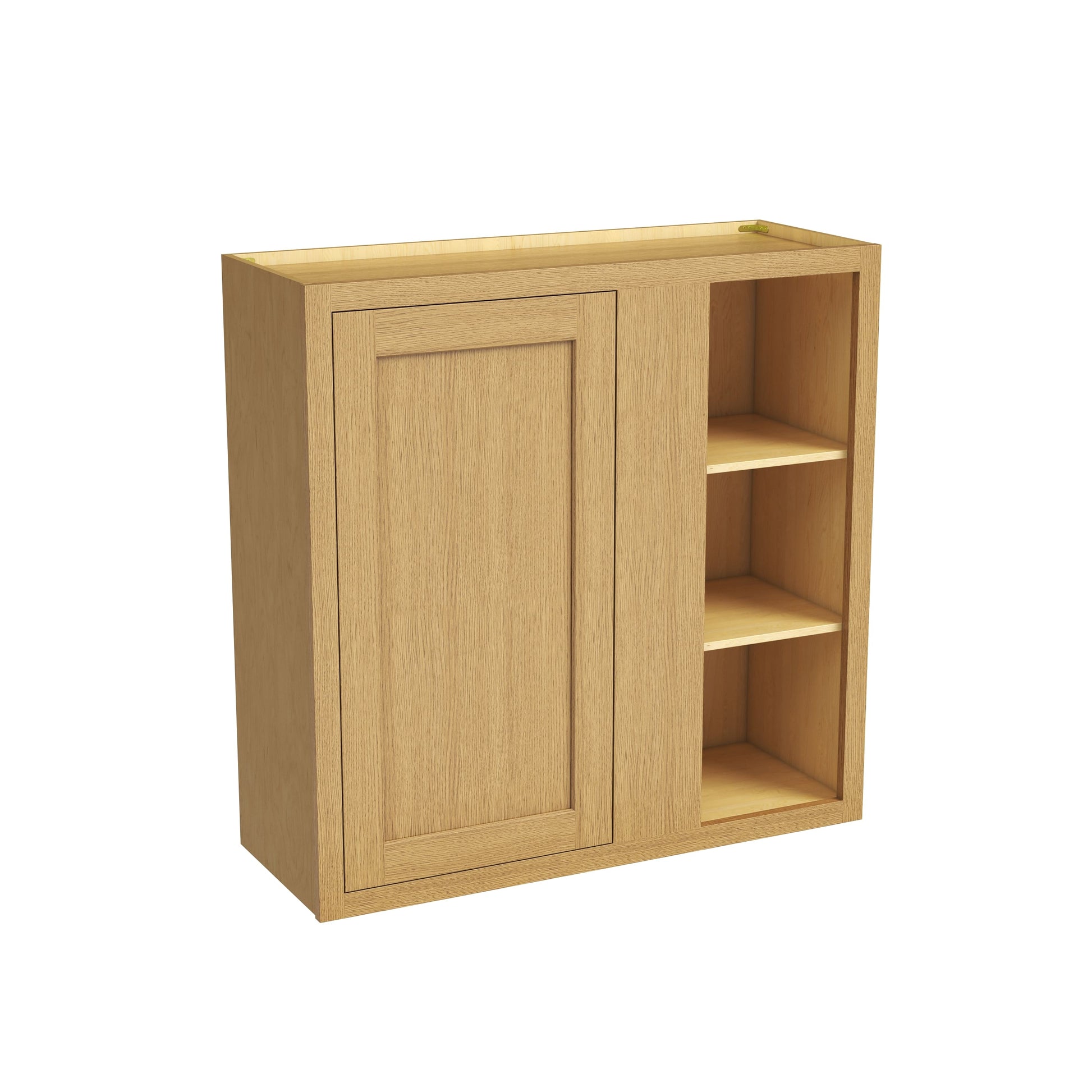 Inset Hazelnut Oak RTA 36"W x 30-42"H x 13.5"D 3-Size Blind Corner Wall Cabinet with 2-3 Shelves
