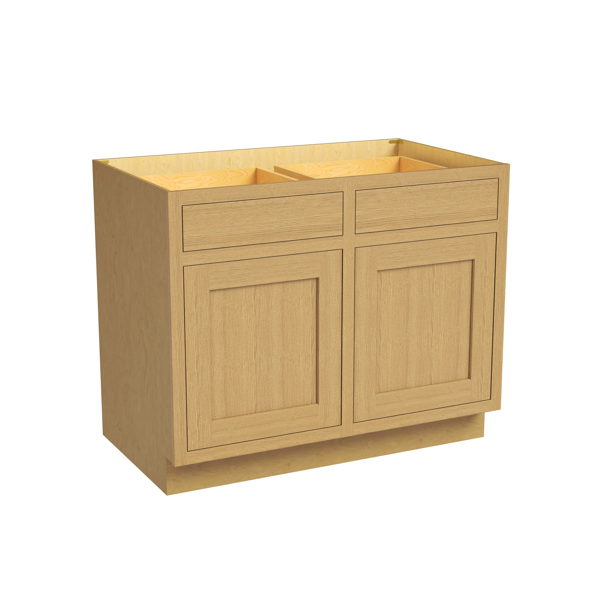 Inset Hazelnut Oak RTA 39-42"W x 34.5"H x 25"D 2-Size Double Drawers Base Cabinet with 2 Doors