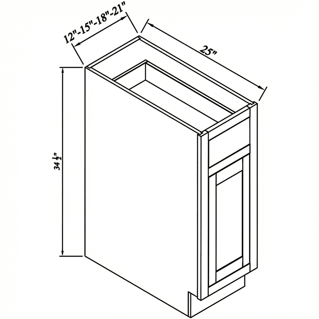 Inset Origami White RTA 12-21"W x 34.5"H x 25"D 4-Size Single Drawer Base Cabinet with 1 Door