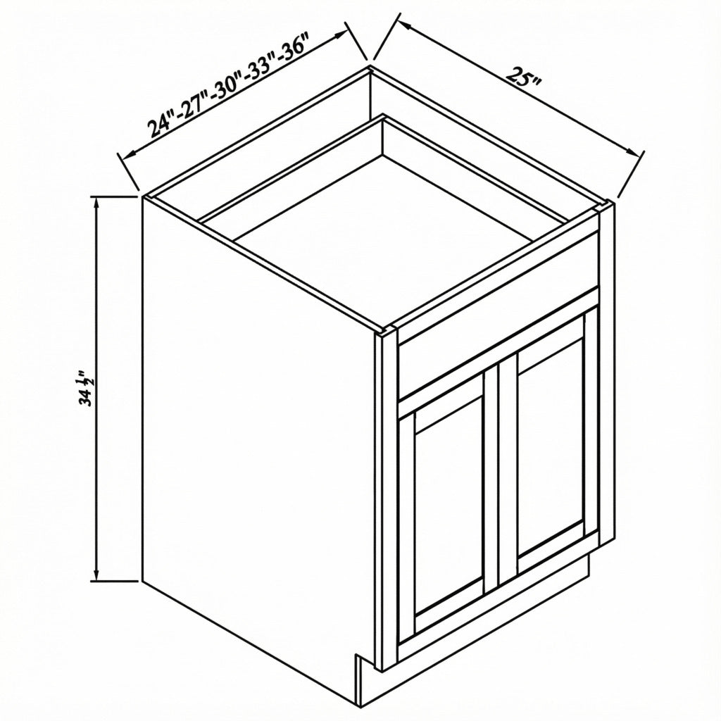 Inset Origami White RTA 24-36"W x 34.5"H x 25"D 5-Size Single Drawer Base Cabinet with 2 Doors