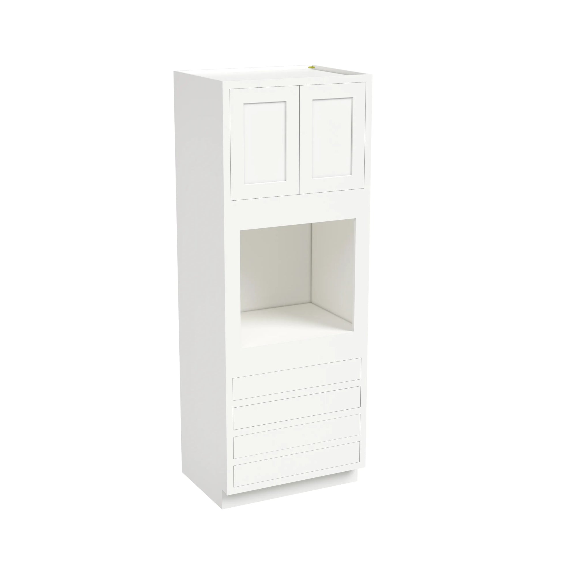 Inset Origami White RTA 33"W x 84-96"H x 25"D 3-Size Pantry Cabinet with Oven Opening, 4 Drawers and 2 Doors