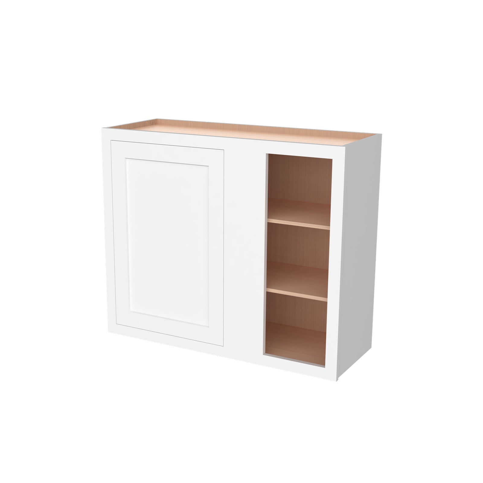 Inset Origami White RTA 36"W x 30-42"H x 13.5"D 3-Size Blind Corner Wall Cabinet with 2-3 Shelves