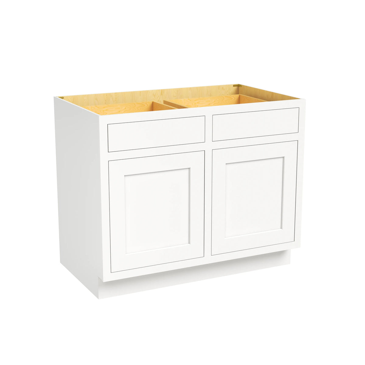 Inset Origami White RTA 39-42"W x 34.5"H x 25"D 2-Size Double Drawers Base Cabinet with 2 Doors