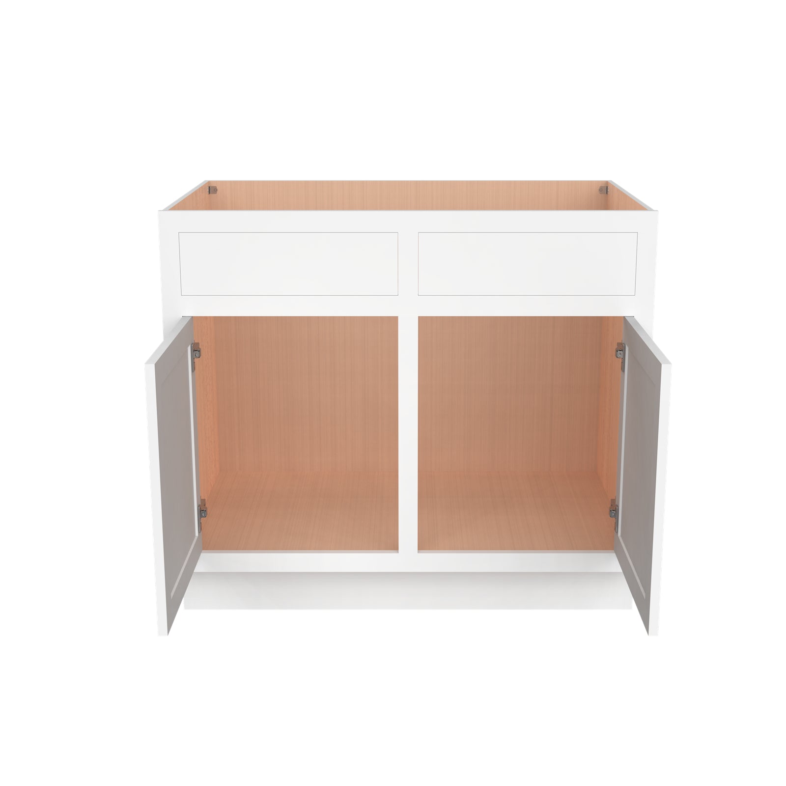Inset Origami White RTA 39-42"W x 34.5"H x 25"D 2-Size Sink Base Cabinet with 2 Doors and 2 False Drawers