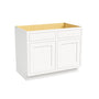 Inset Origami White RTA 39-42"W x 34.5"H x 25"D 2-Size Sink Base Cabinet with 2 Doors and 2 False Drawers