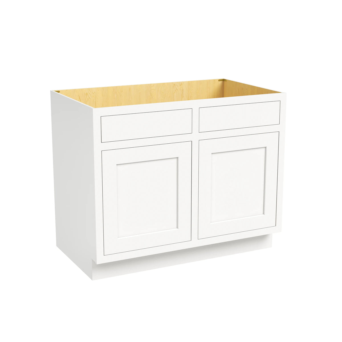 Inset Origami White RTA 39-42"W x 34.5"H x 25"D 2-Size Sink Base Cabinet with 2 Doors and 2 False Drawers
