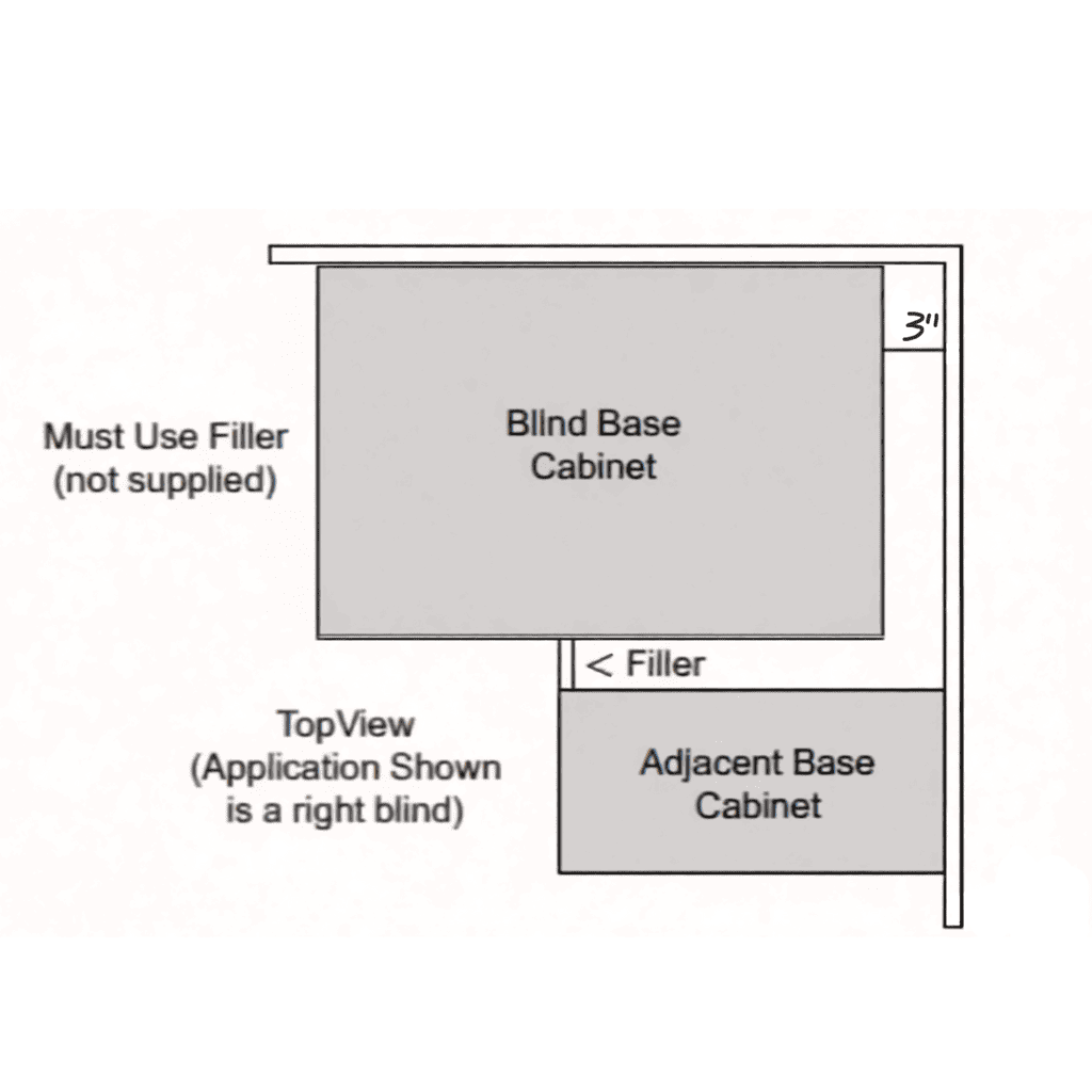 Inset Origami White RTA 40-46"W x 34.5"H x 25"D 3-Size Blind Corner Base Cabinet with 1 Door, 1 Drawer and 1 Shelf