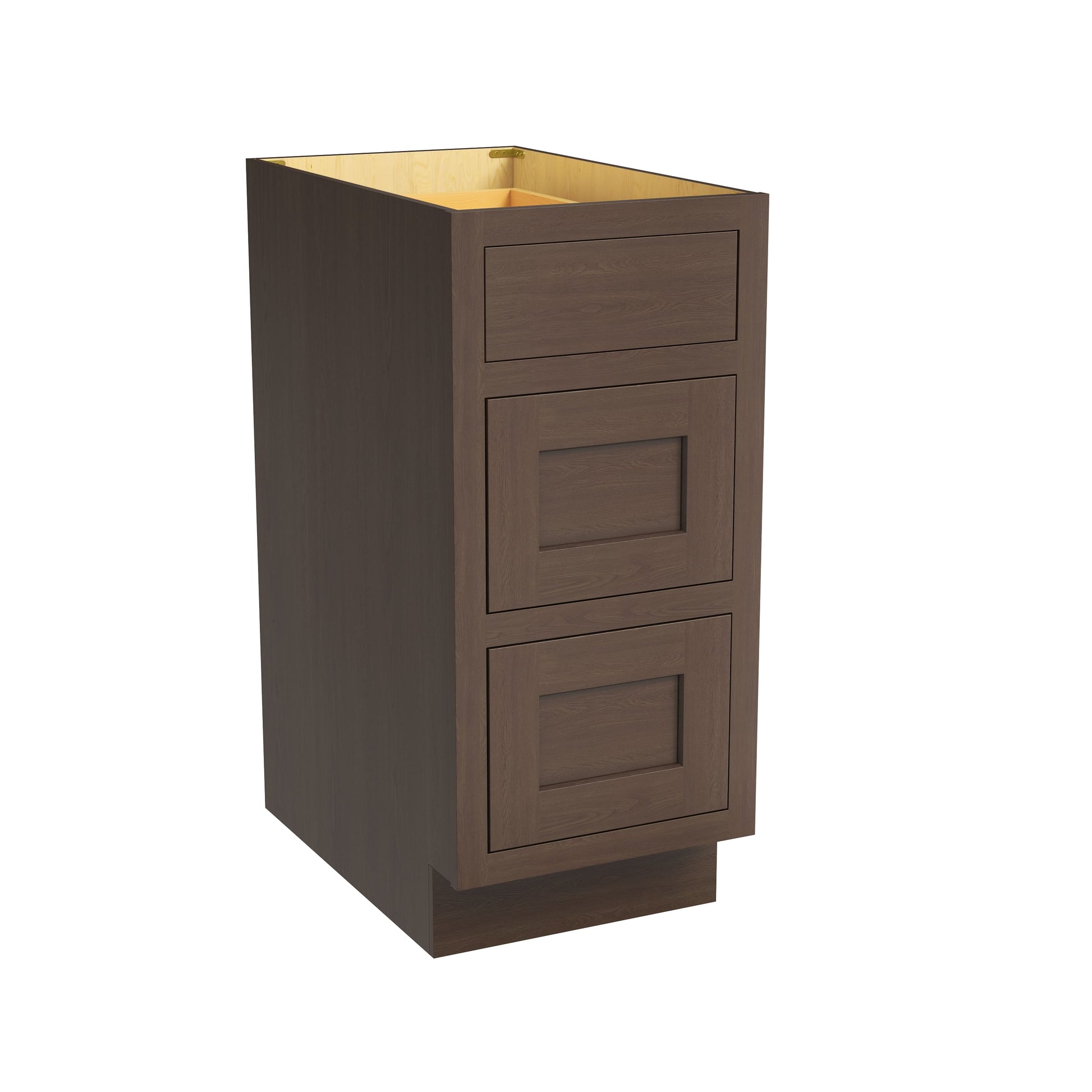 Inset Truffle Brown RTA 12-36"W x 34.5"H x 25"D 9-Size Base Cabinet with 3 Drawers