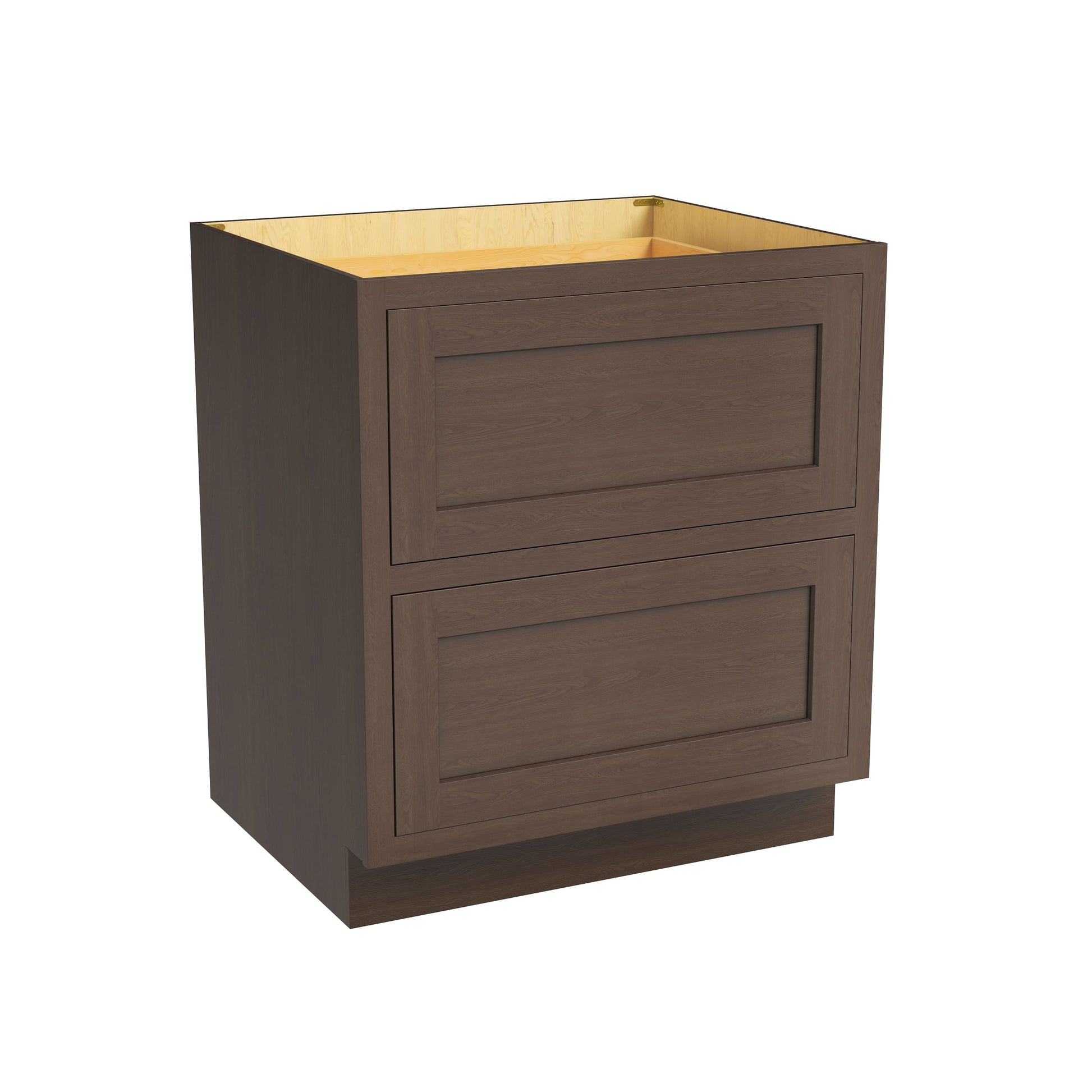 Inset Truffle Brown RTA 24-30"W x 34.5"H x 25"D 2-Size Base Cabinet with 2 Drawers