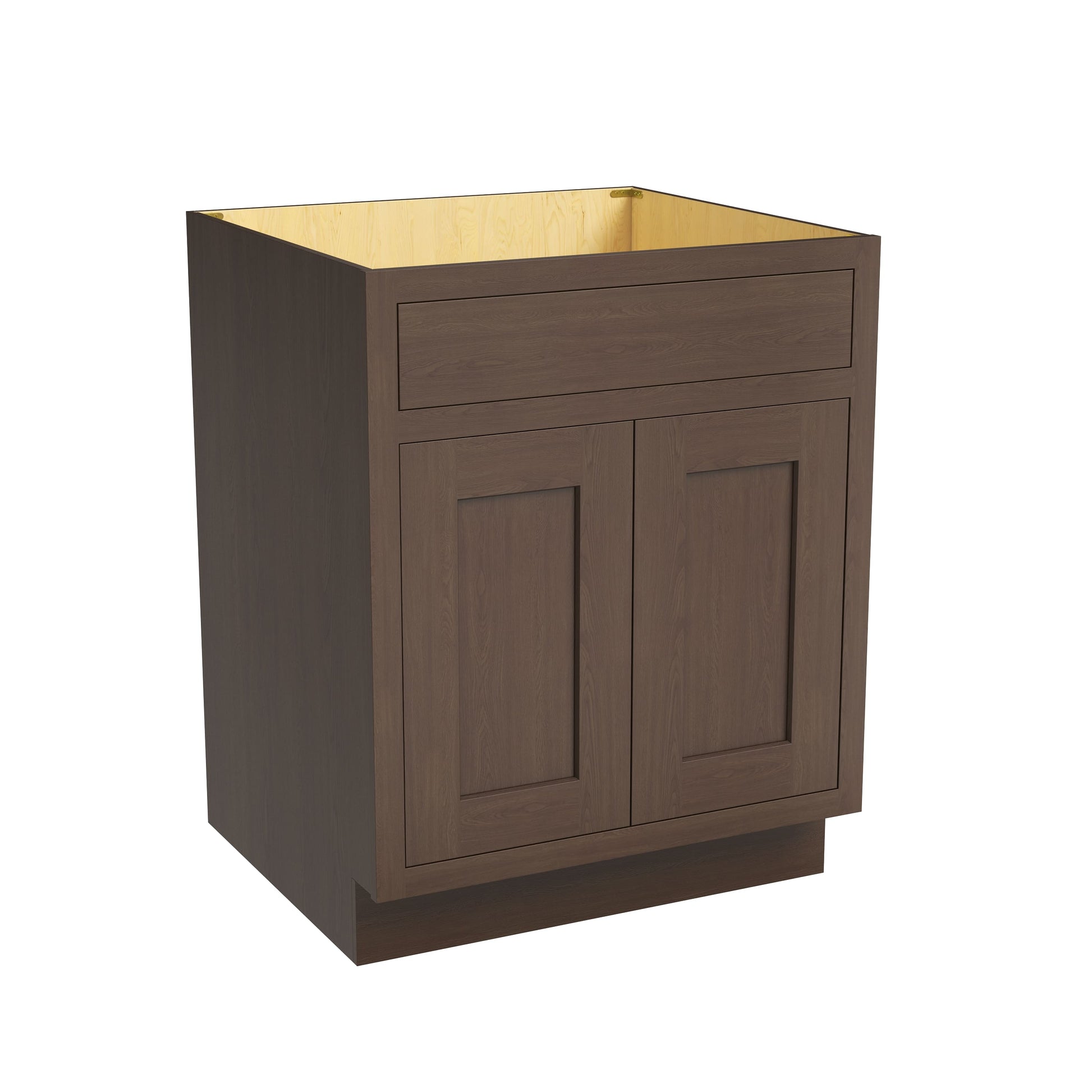 Inset Truffle Brown RTA 24-36"W x 34.5"H x 25"D 5-Size Sink Base Cabinet with 2 Doors and 1 False Drawer