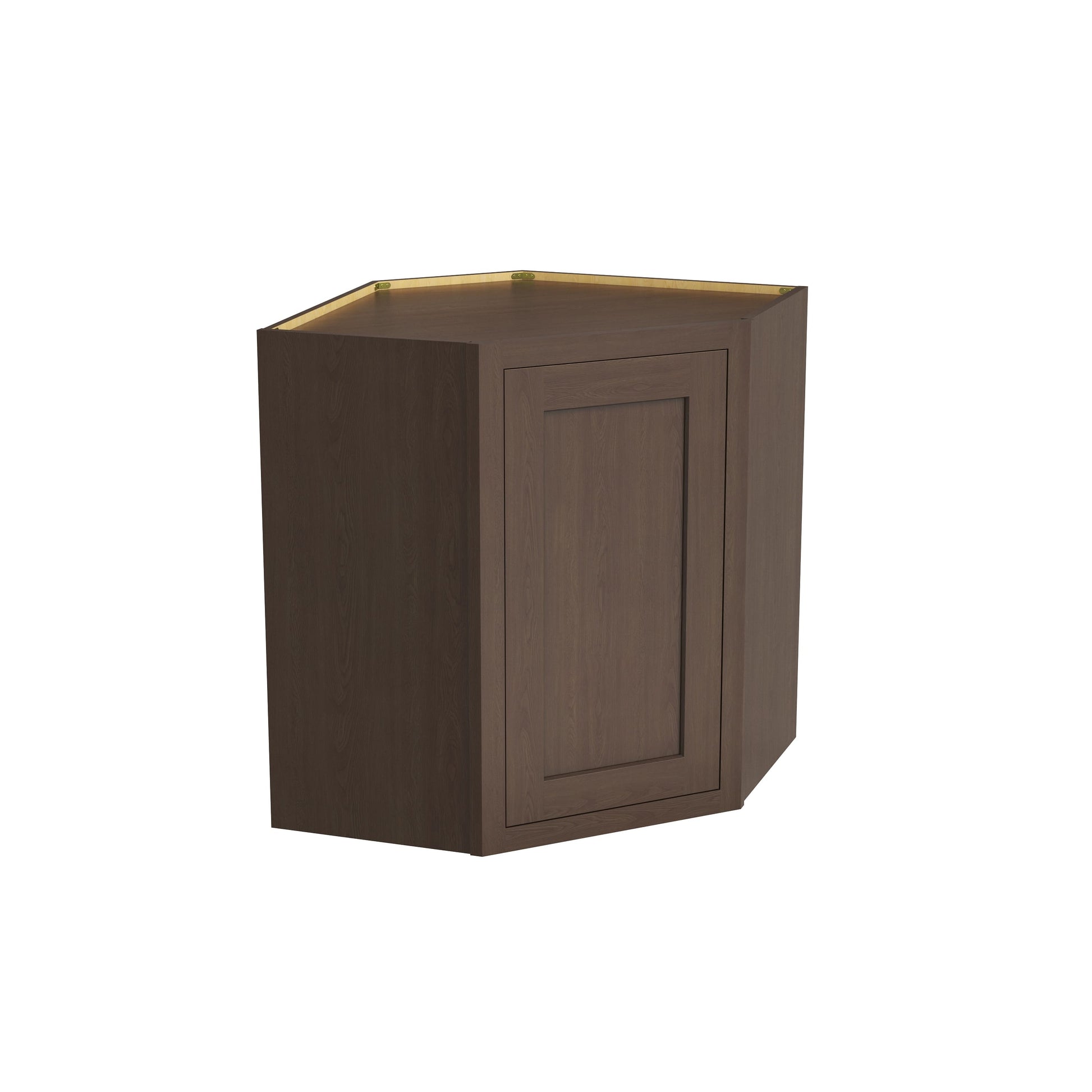 Inset Truffle Brown RTA 25.5"W x 18-42"H x 13.5"D 4-Size Diagonal Corner Wall Cabinet with 2-3 Shelves