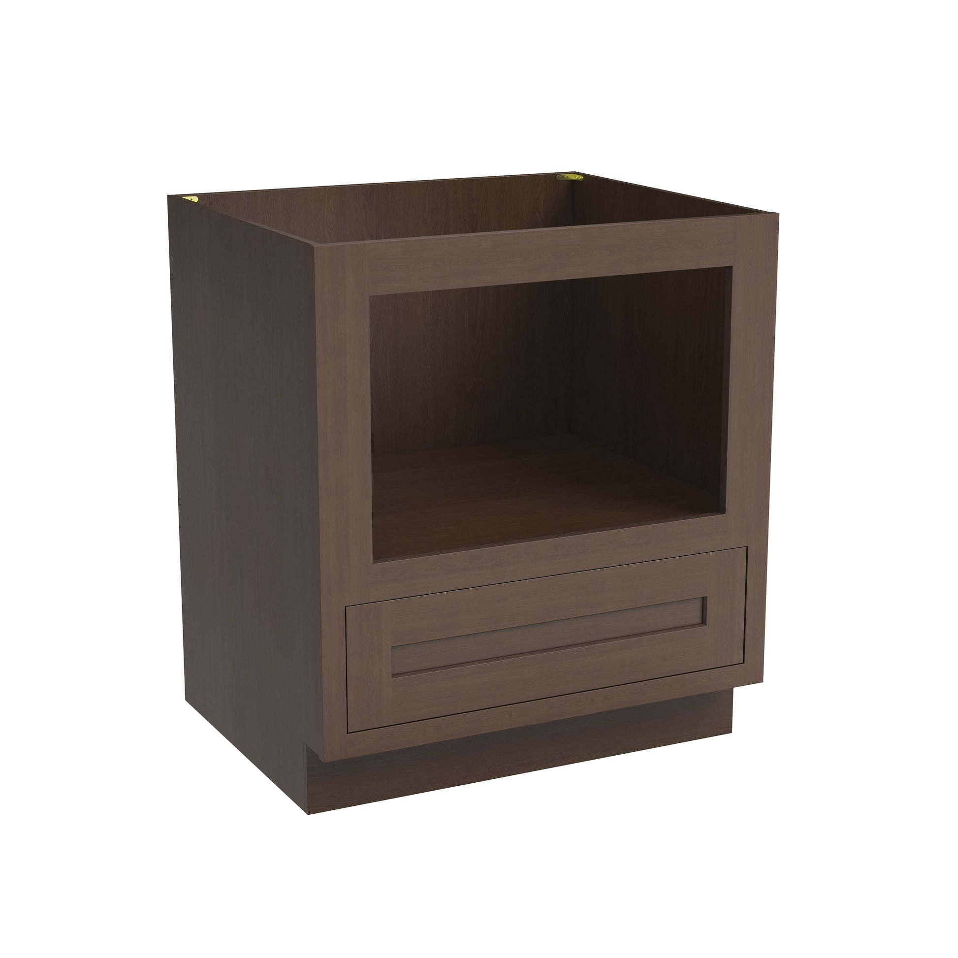 Inset Truffle Brown RTA 27-30"W x 34.5"H x 25"D 2-Size Drawer Base Cabinet with Microwave Opening