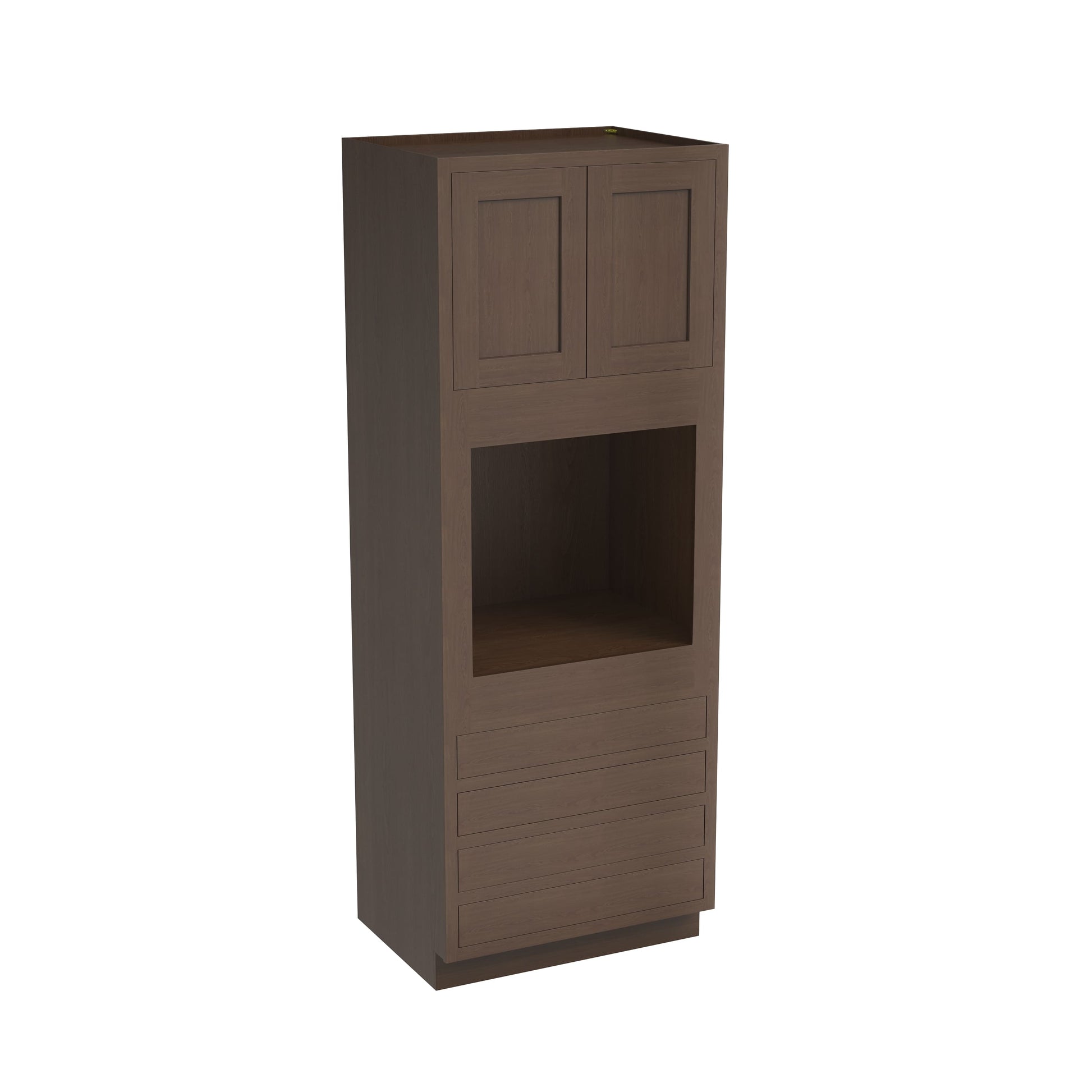 Inset Truffle Brown RTA 33"W x 84-96"H x 25"D 3-Size Pantry Cabinet with Oven Opening, 4 Drawers and 2 Doors