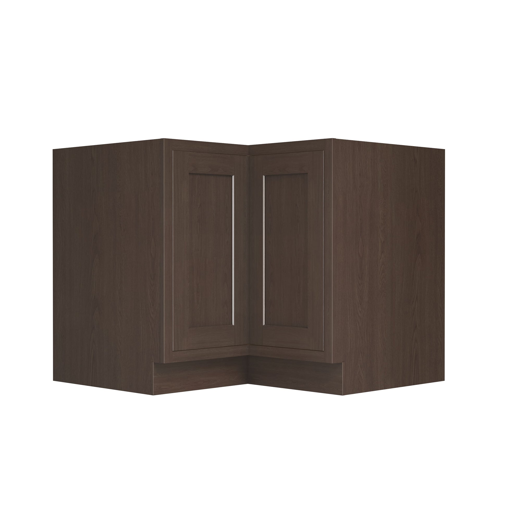 Inset Truffle Brown RTA 34-37"W x 34.5"H x 25"D 2-Size Lazy Susan Base Cabinet with Pull-out Shelf and Bi-fold Door