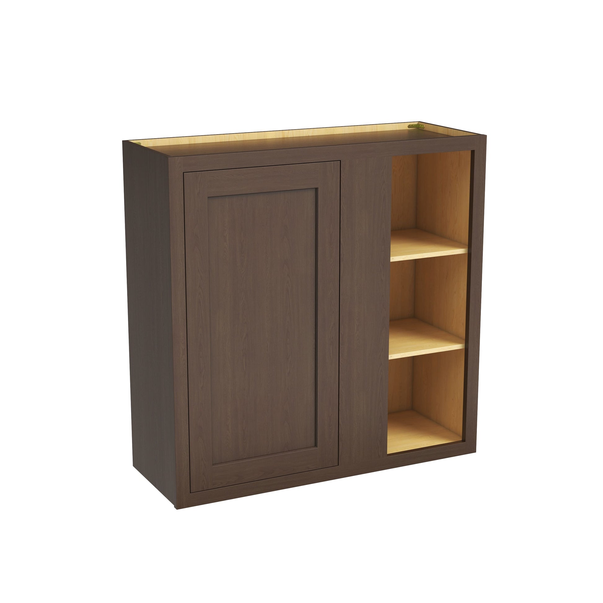 Inset Truffle Brown RTA 36"W x 30-42"H x 13.5"D 3-Size Blind Corner Wall Cabinet with 2-3 Shelves