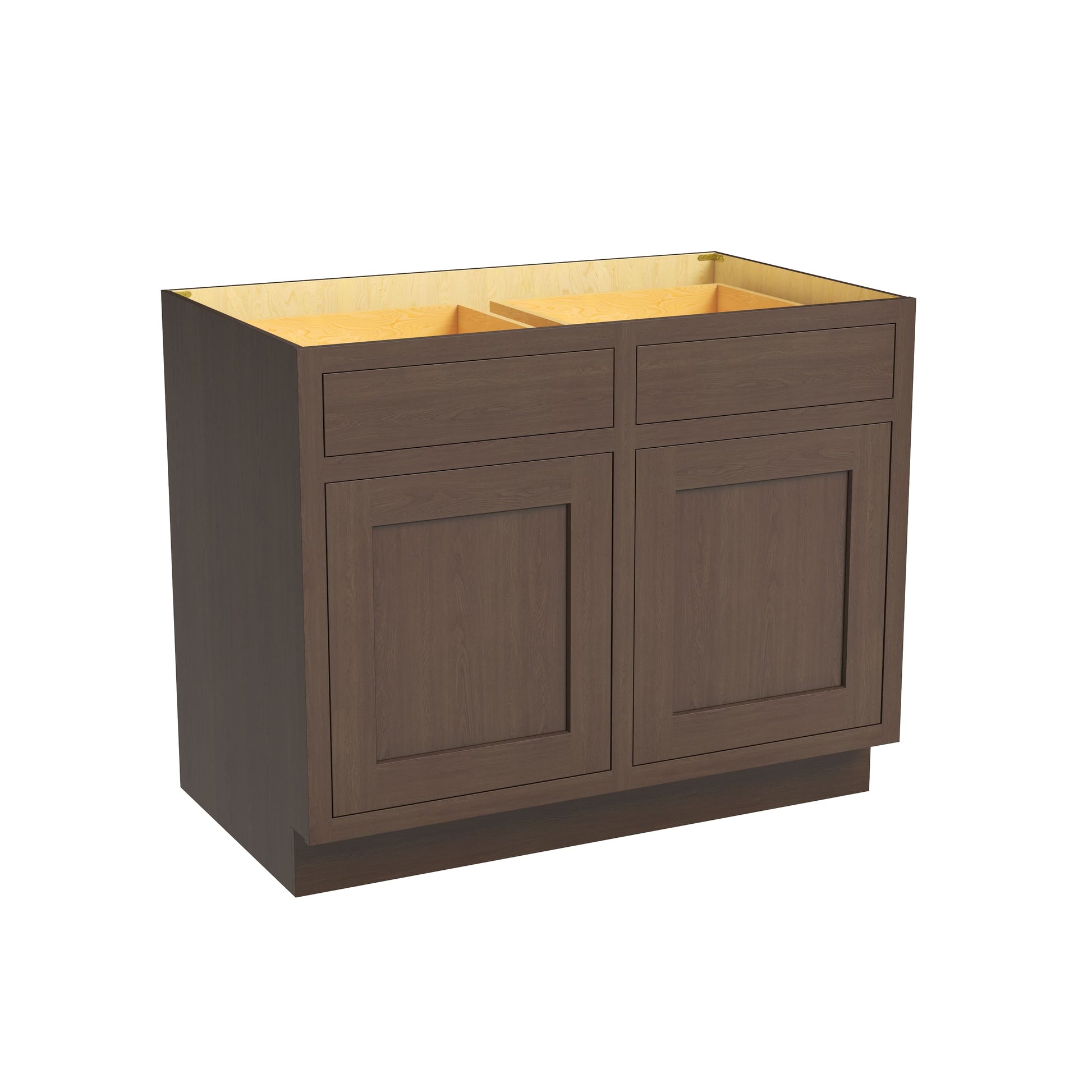 Inset Truffle Brown RTA 39-42"W x 34.5"H x 25"D 2-Size Double Drawers Base Cabinet with 2 Doors