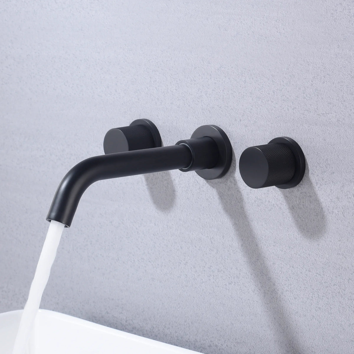 Matte Black 2-Handle Wall-Mounted Bathroom Basin Faucet with 360° Swivel Spout