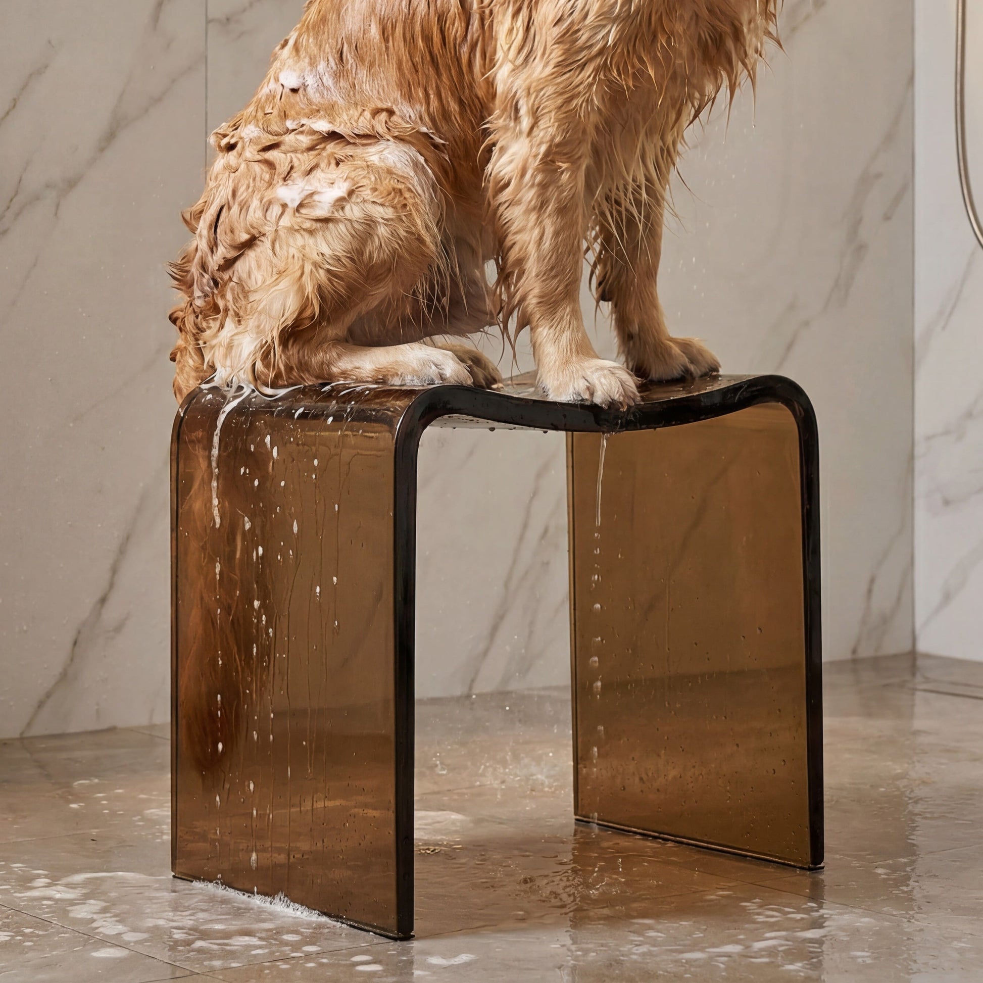Resin Stone Freestanding Shower Stool with Gently Curved Seat