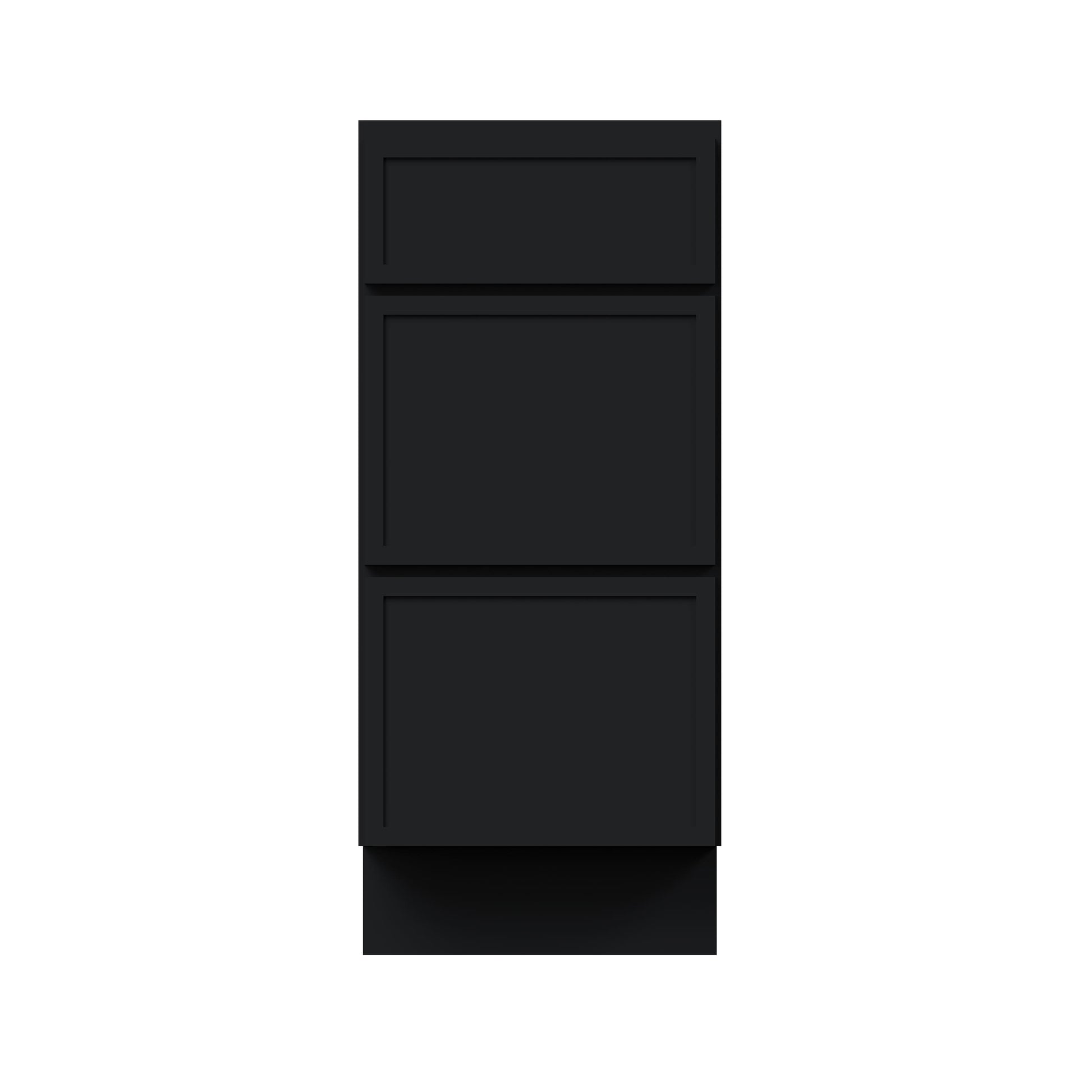 Slim Ebony Black Shaker RTA 12"-36"W x 34.5"H x 24"D 9-Size Drawer Base Cabinet with 3 Drawers
