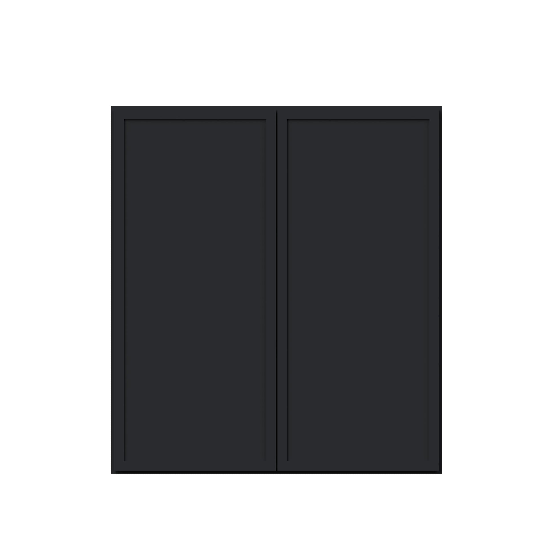 Slim Ebony Black Shaker RTA 24"-36"W x 30"/36"/42"H x 12"D 15-Size Standard Wall Cabinet with 2 Doors