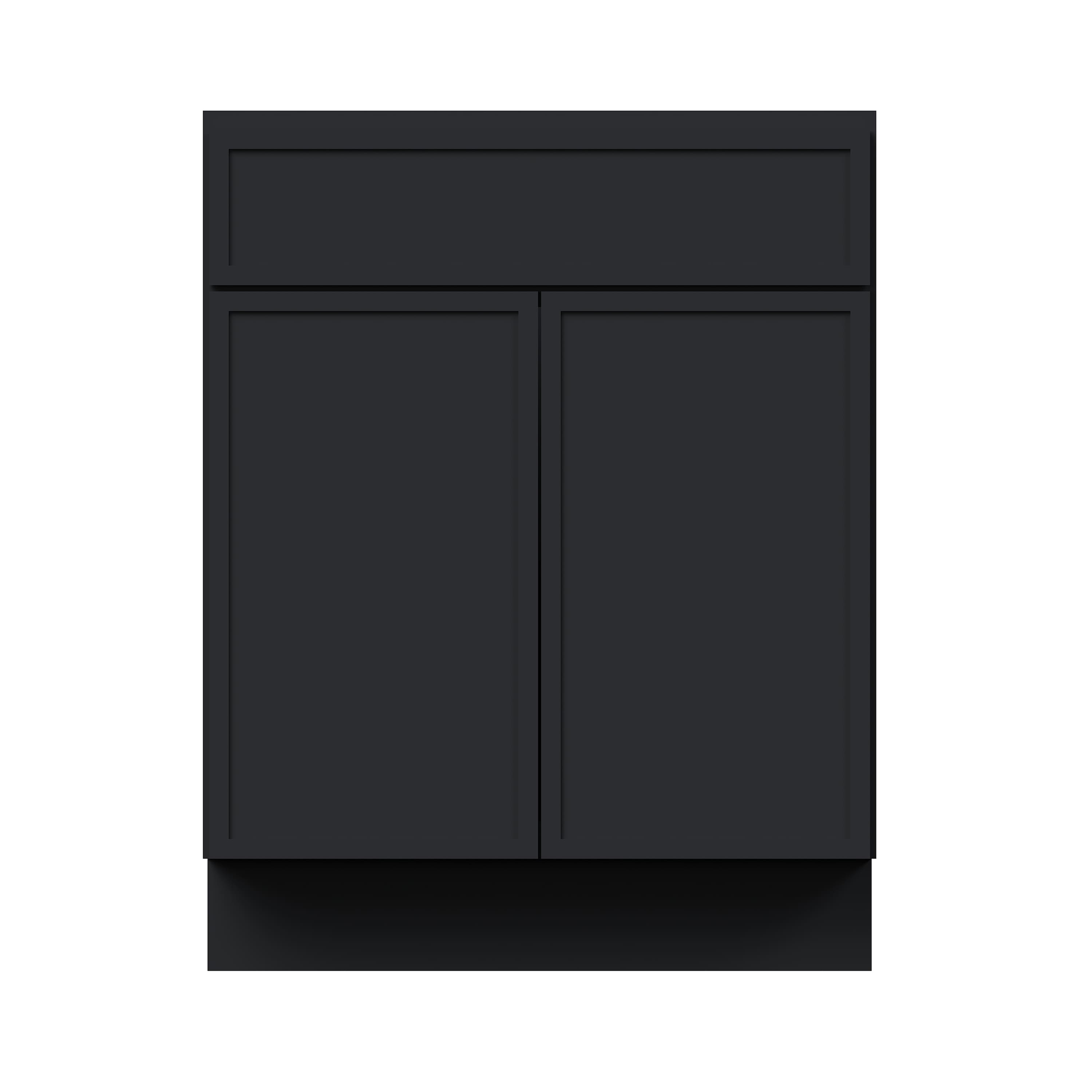 Slim Ebony Black Shaker RTA 24"/27"/30"W x 34.5"H x 24"D Standard Base Cabinet with 1 Drawer and 2 Doors