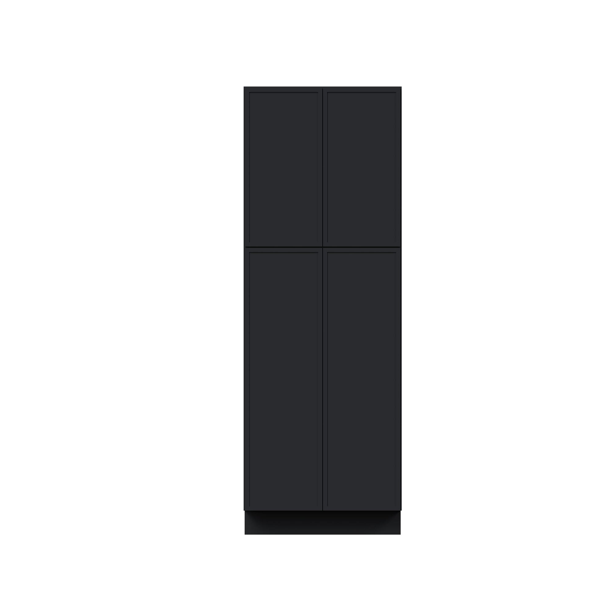 Slim Ebony Black Shaker RTA 24"/30"W x 84"/90"/96"H x 27"D 6-Size Tall Pantry Cabinet with 4 Doors and Shelves