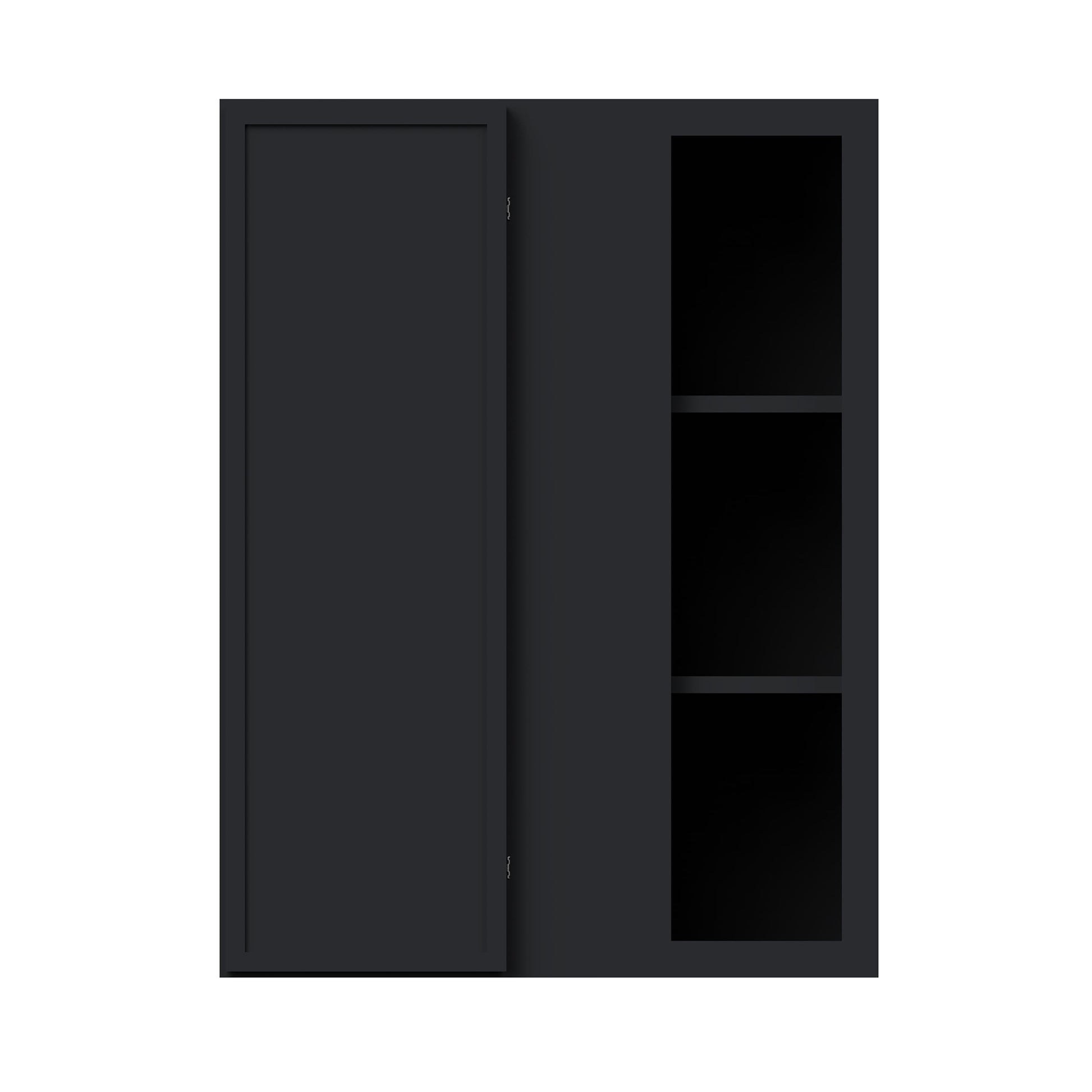 Slim Ebony Black Shaker RTA 27"W x 30"/36"/42"H x 12"D Standard Corner Wall Cabinet with Shelves
