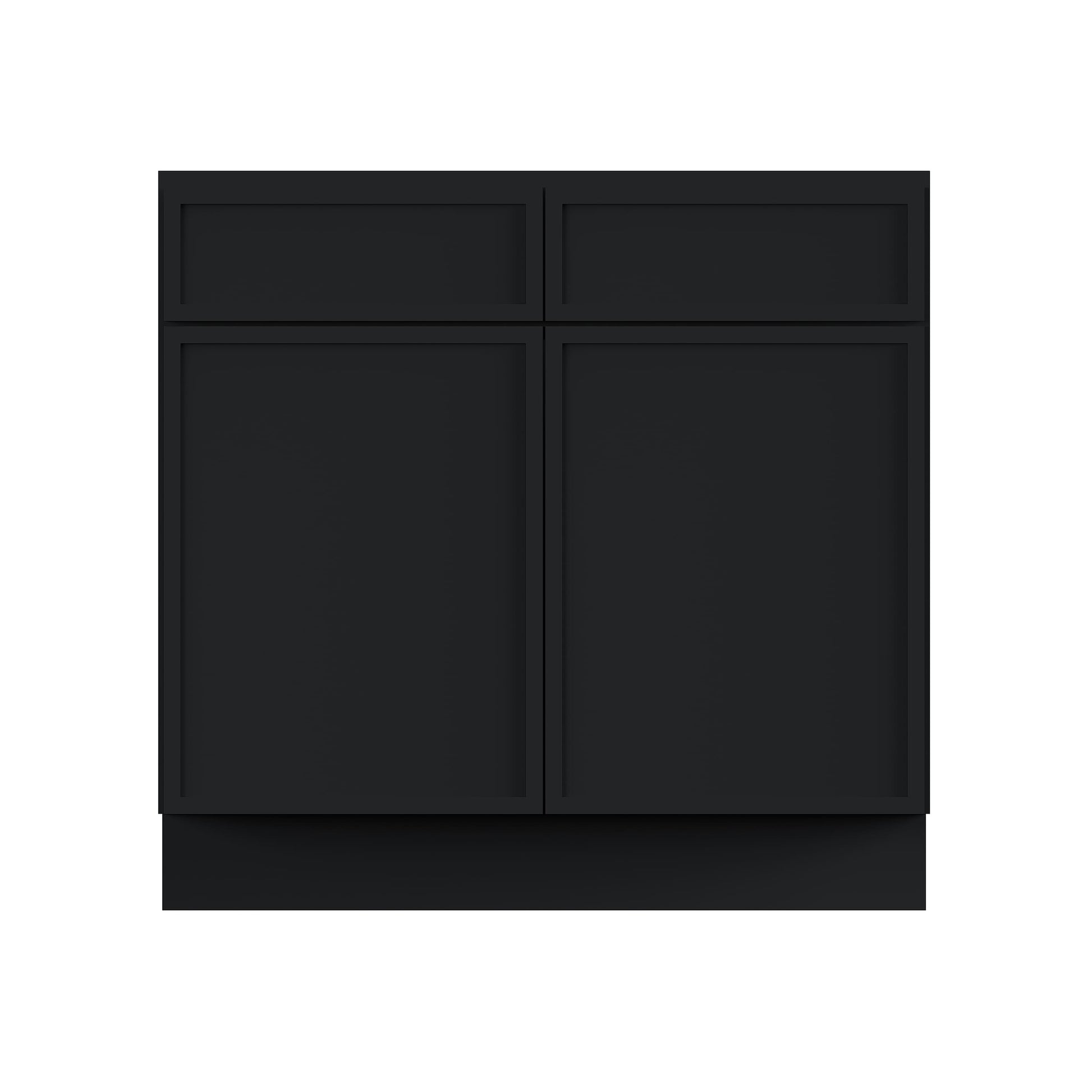 Slim Ebony Black Shaker RTA 30"/36"W x 34.5"H x 24"D Sink Base Cabinet with 2 Doors