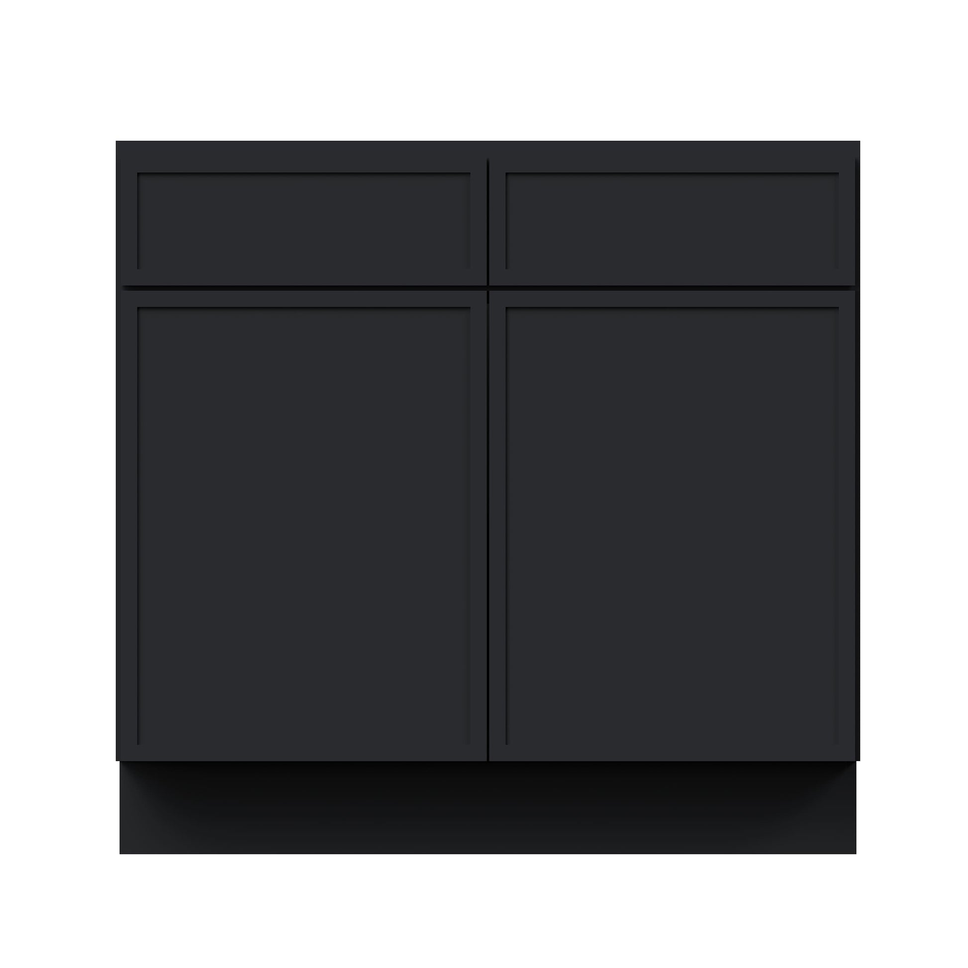 Slim Ebony Black Shaker RTA 33"/36"/39"/42"W x 34.5"H x 24"D Standard Base Cabinet with 2 Drawers and 2 Doors
