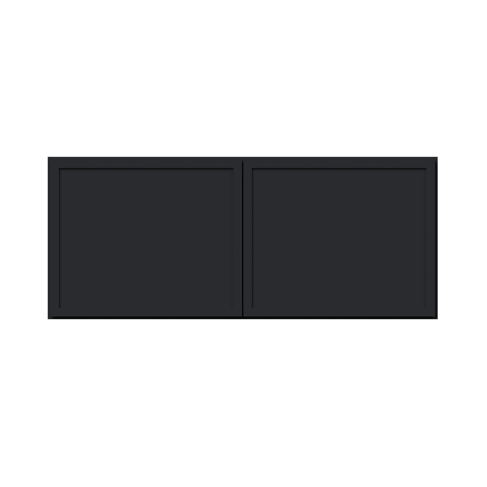 Slim Ebony Black Shaker RTA 36"W x 12"/15"/18"/24"H x 27"D Deep Wall Cabinet with 2 Doors