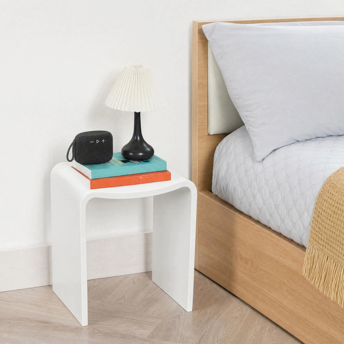 Solid Surface U-Shaped Shower Stool in Matte White / Matte Black