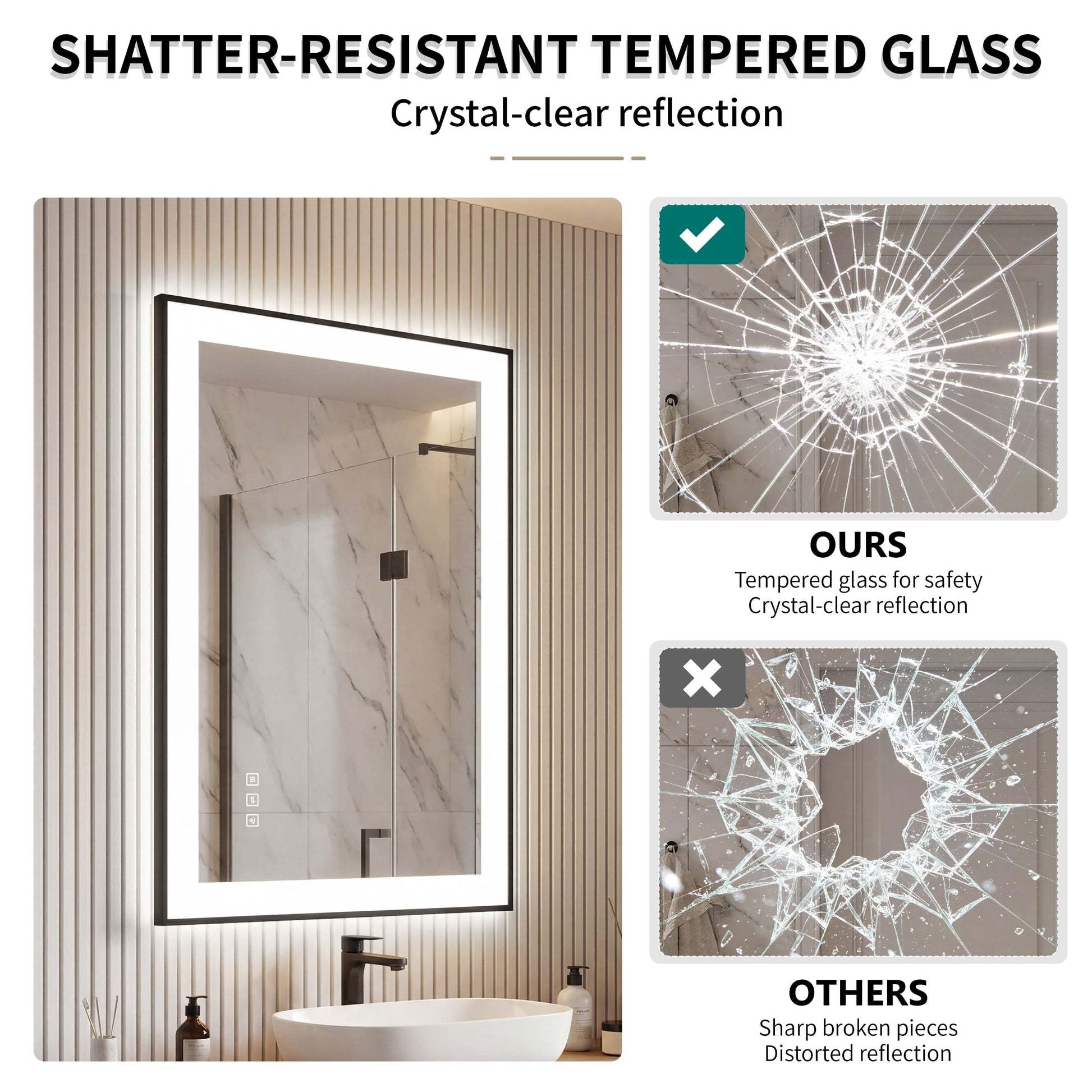 Dual Frame Layers LED Bathroom Mirror with Dual Light Strips