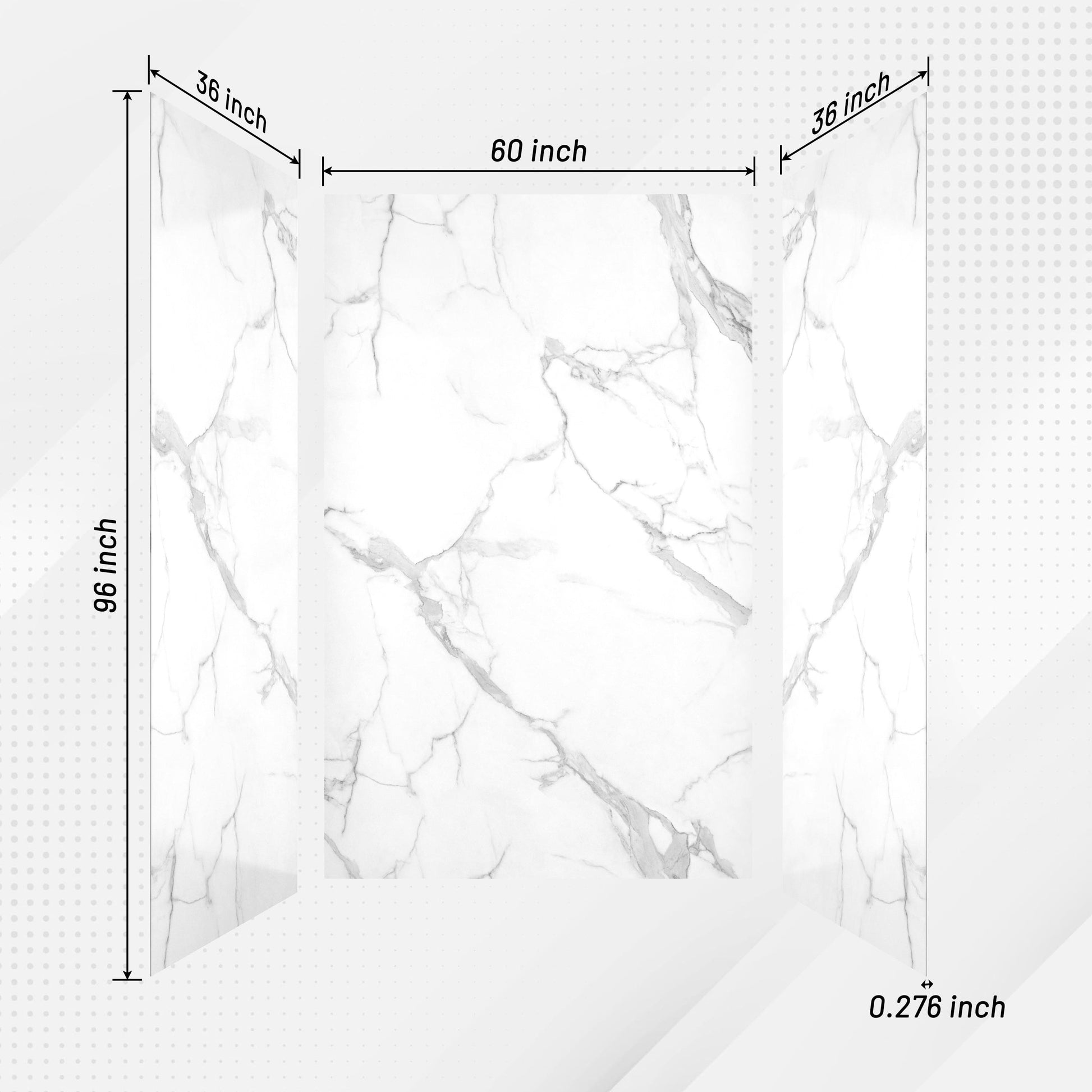 4-Piece Solid Surface Shower Wall Panels with Carrara White Marble Pattern