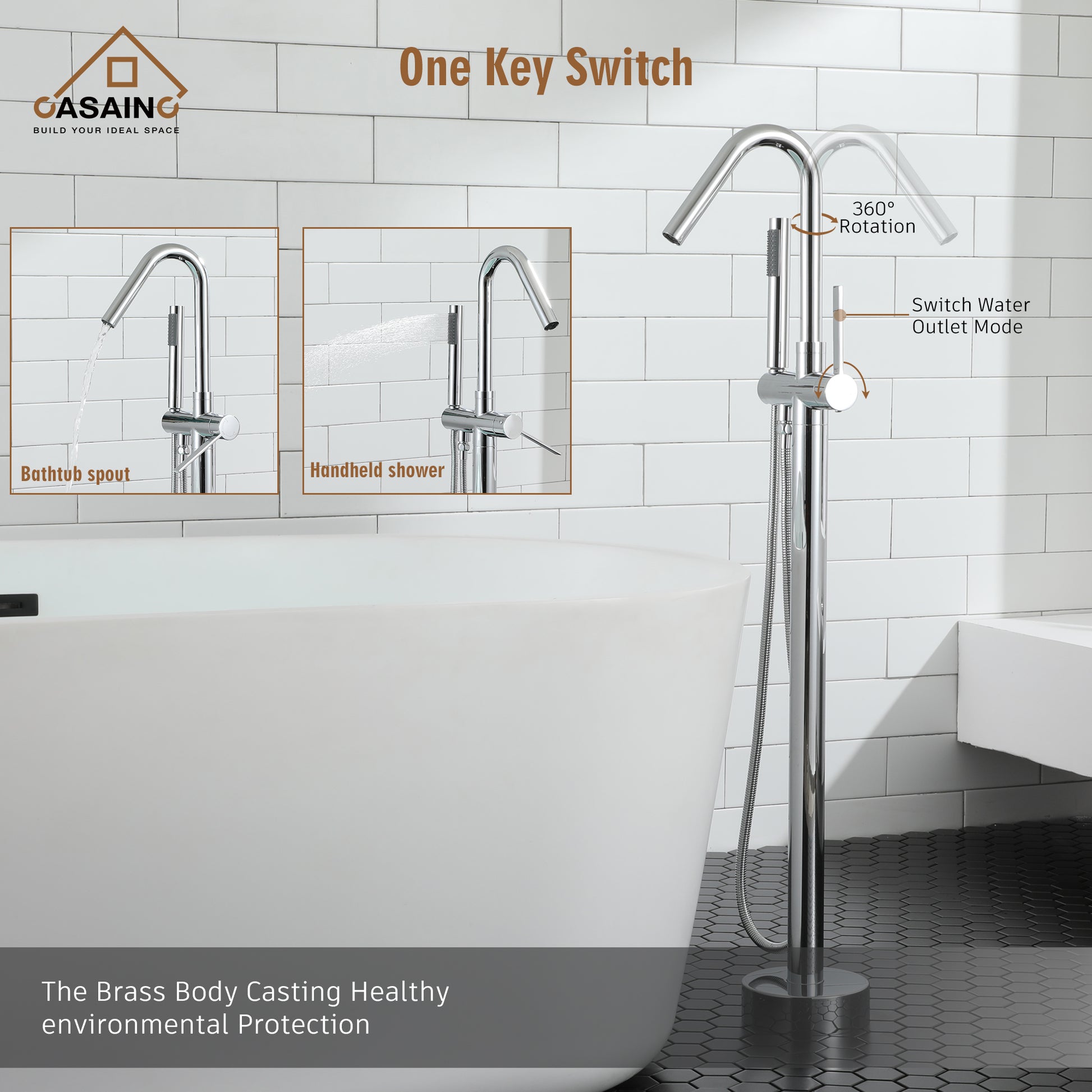 Freestanding Single-Handle Bathtub Faucet with Hand Shower