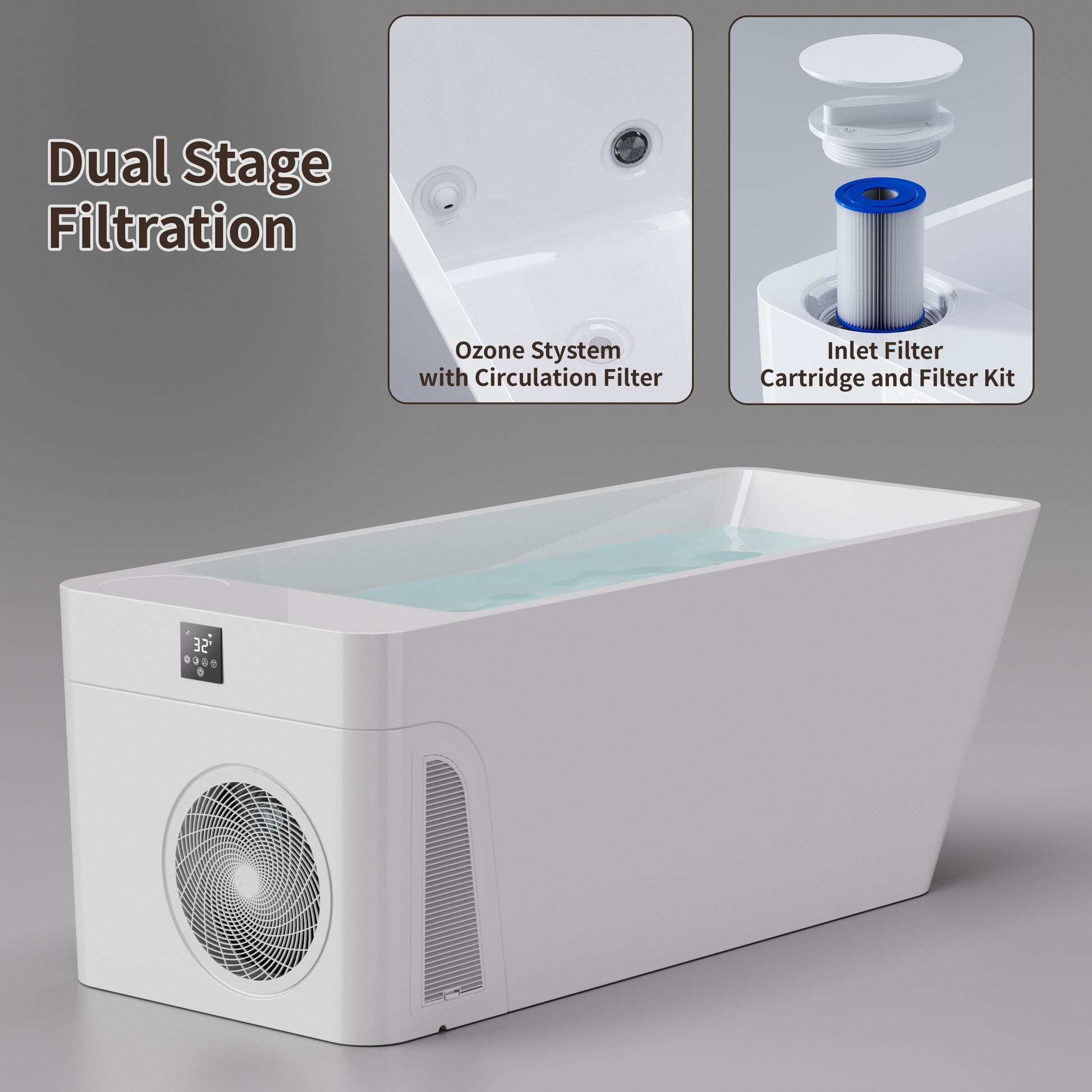 77" All-in-One Cold Plunge Tub with Built-In Chiller and Insulated Cover