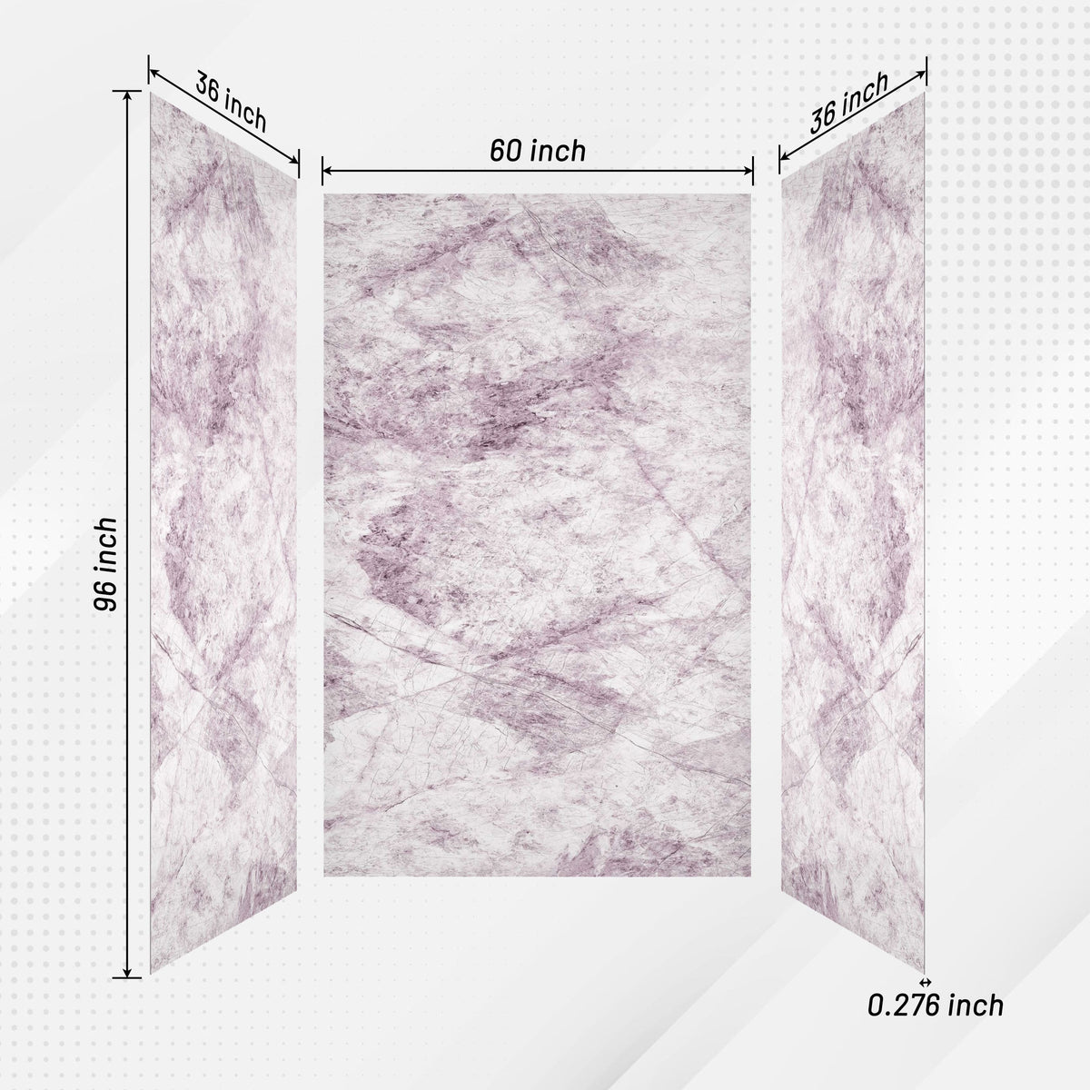 4-Piece Solid Surface Shower Wall Panels with Lavender Marble Pattern