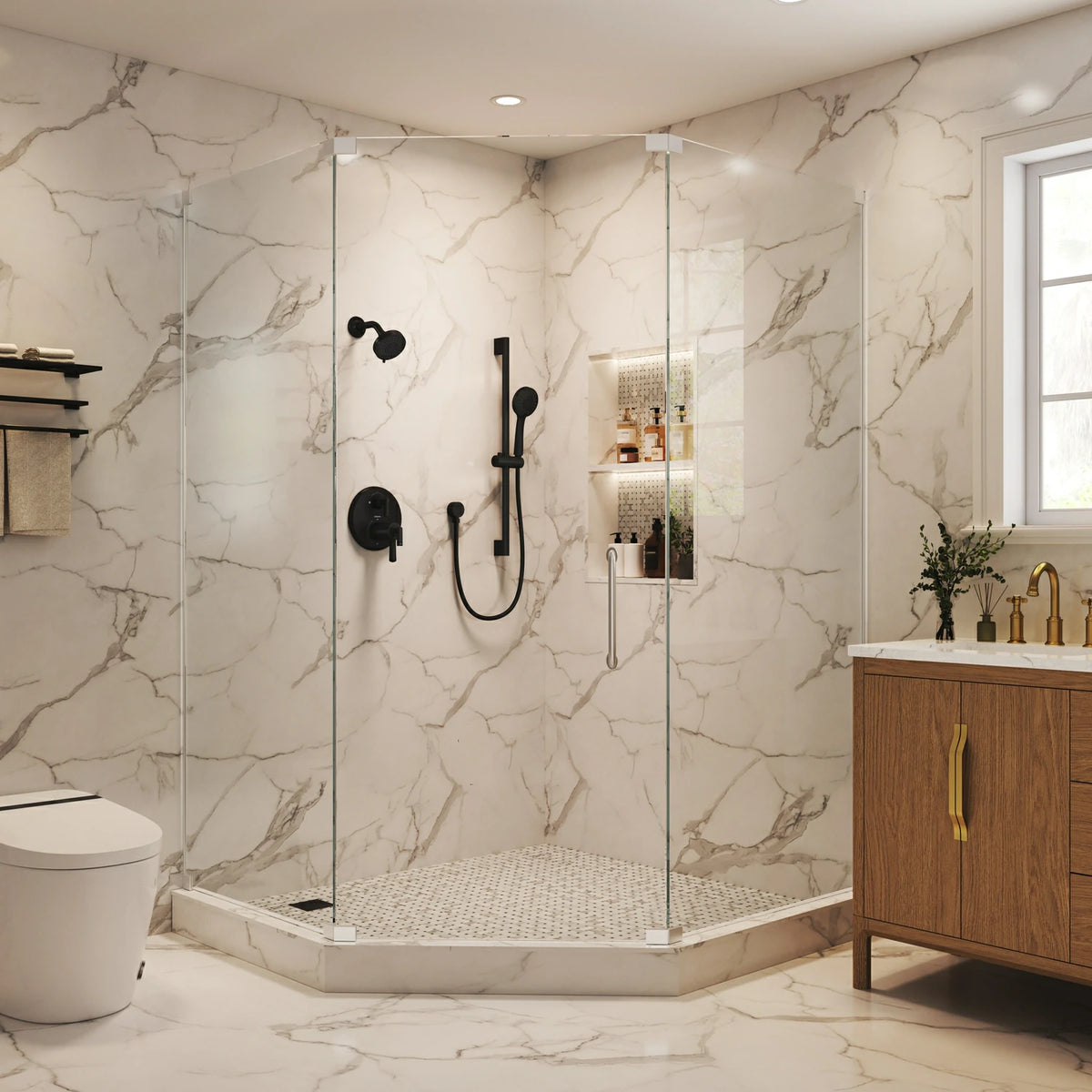 4" Matte Black Thermostatic Shower System with Coaxial Thermostatic Valve