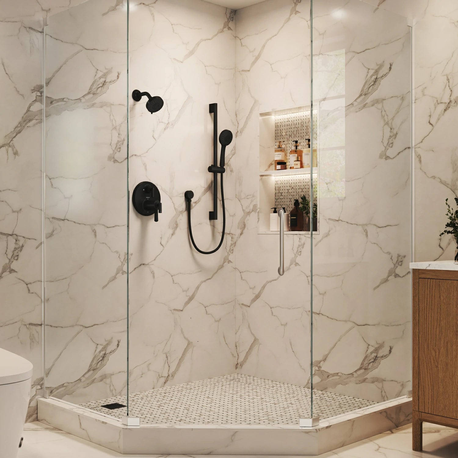 4" Matte Black Thermostatic Shower System with Coaxial Thermostatic Valve