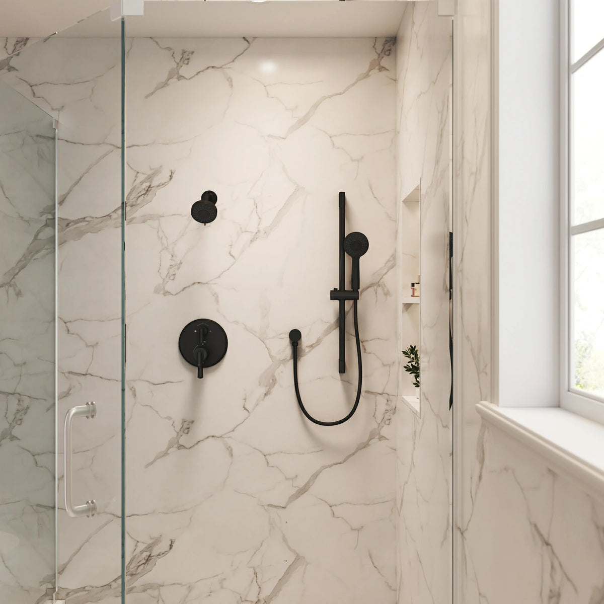 4" Matte Black Thermostatic Shower System with Coaxial Thermostatic Valve