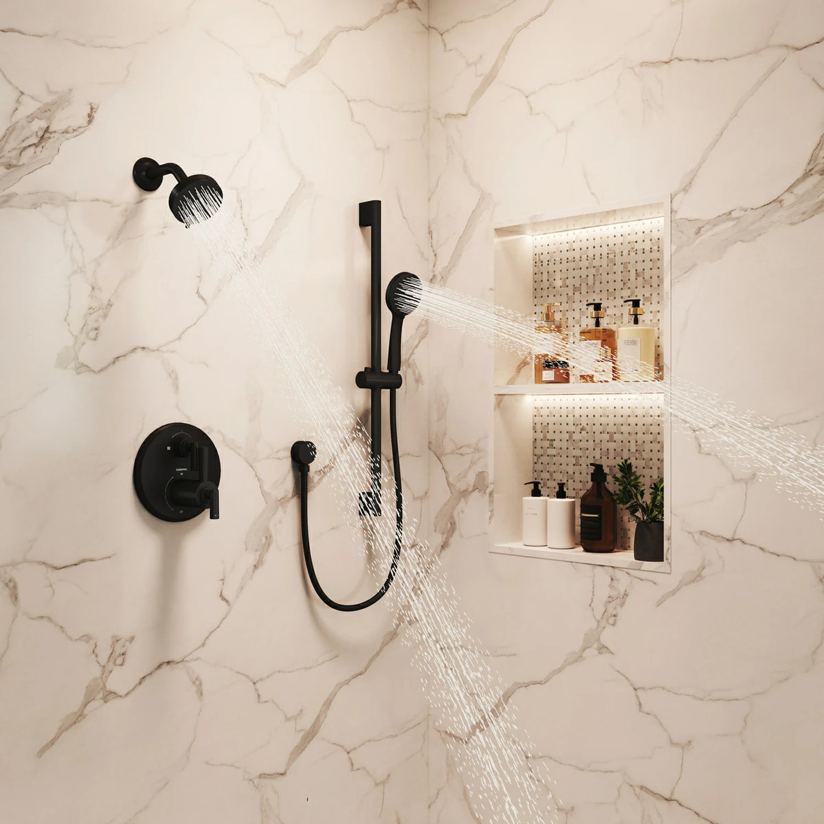 4" Matte Black Thermostatic Shower System with Coaxial Thermostatic Valve