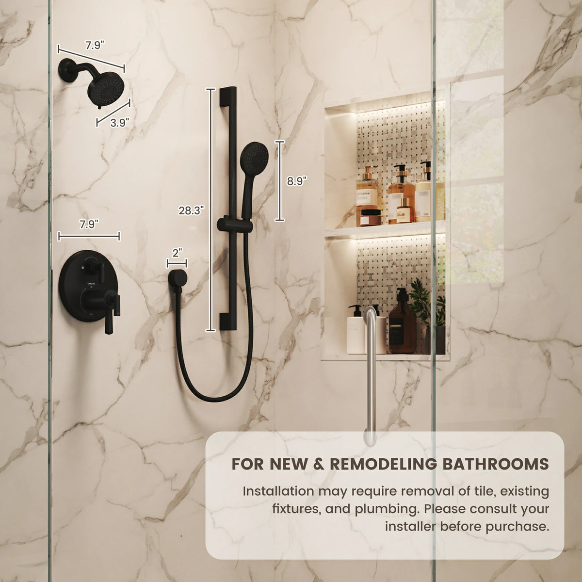 4" Matte Black Thermostatic Shower System with Coaxial Thermostatic Valve