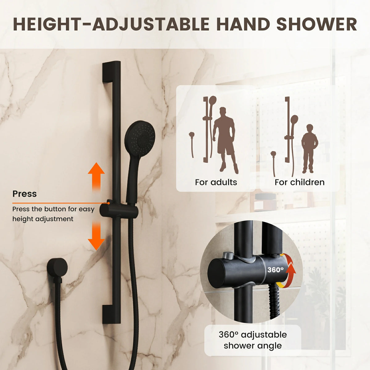 4" Matte Black Thermostatic Shower System with Coaxial Thermostatic Valve