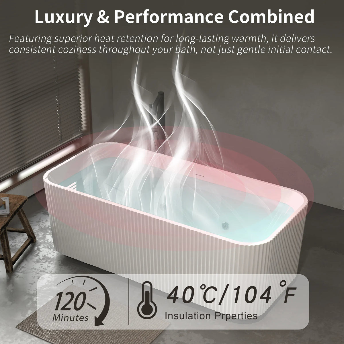 67" Gloss White Acrylic Whirlpool Freestanding Bathtub with 10 Jets and Vertical Fluted Exterior